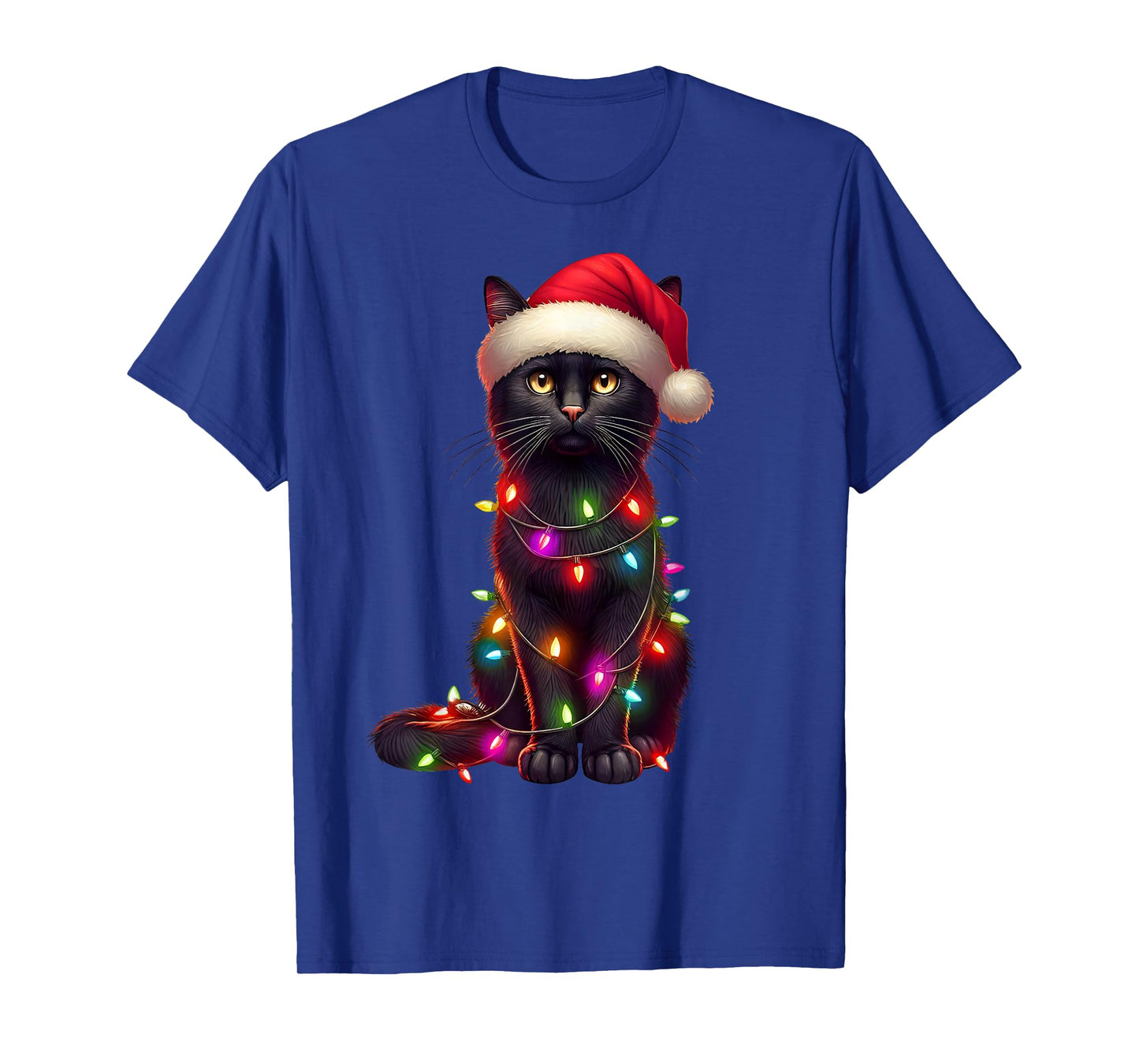 Black Cat Christmas Tree Lights Santa Xmas Pajama Cat Lover T-Shirt