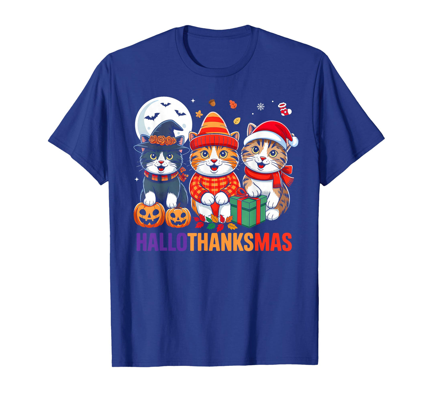 Cat Halloween Thanksgiving Christmas Happy HalloThanksMas T-Shirt