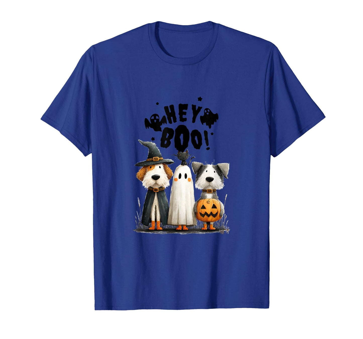 Whimsical Halloween Cat and Dog in Costume Design T-Shirt
