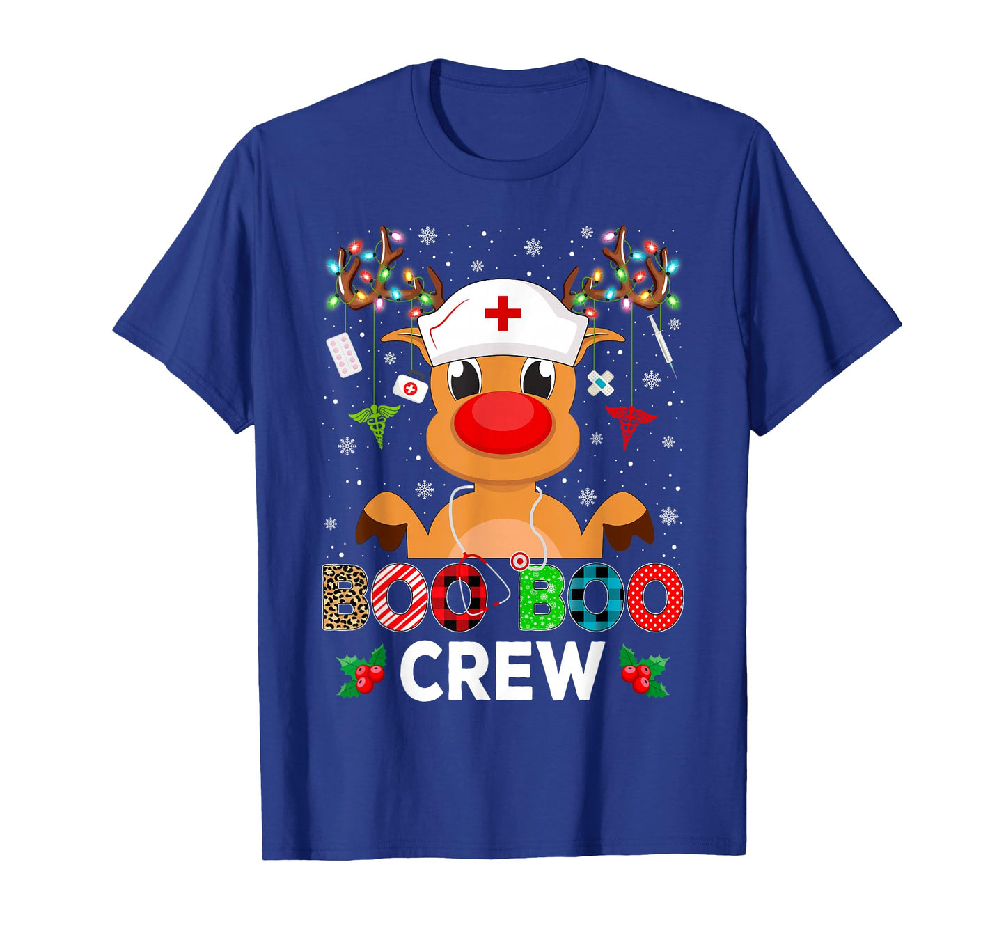 Nurse Boo Crew Reindeer Nurse Christmas Pajamas T-Shirt