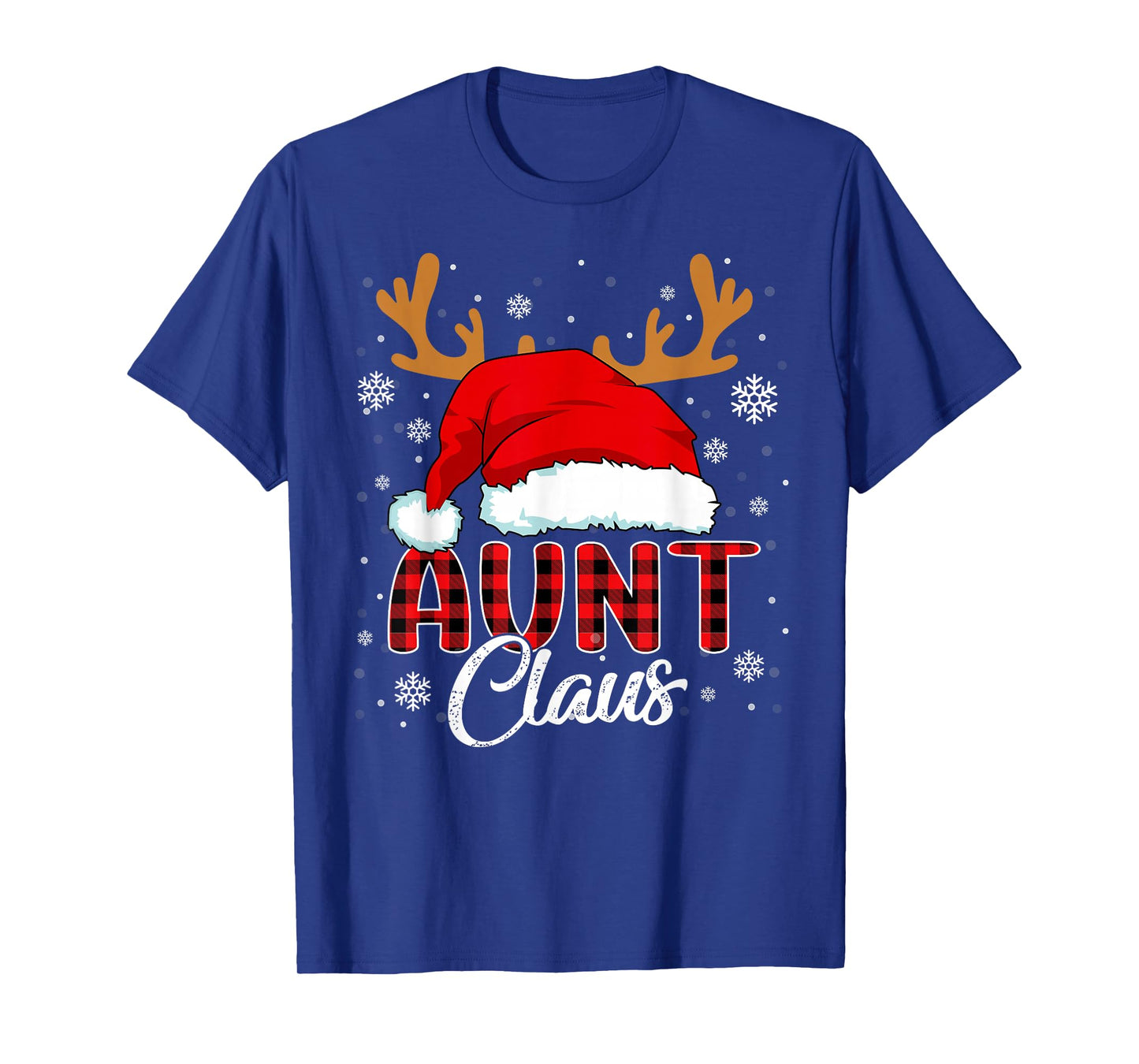Aunt Claus Santa Hat Christmas Red Plaid Matching Family T-Shirt