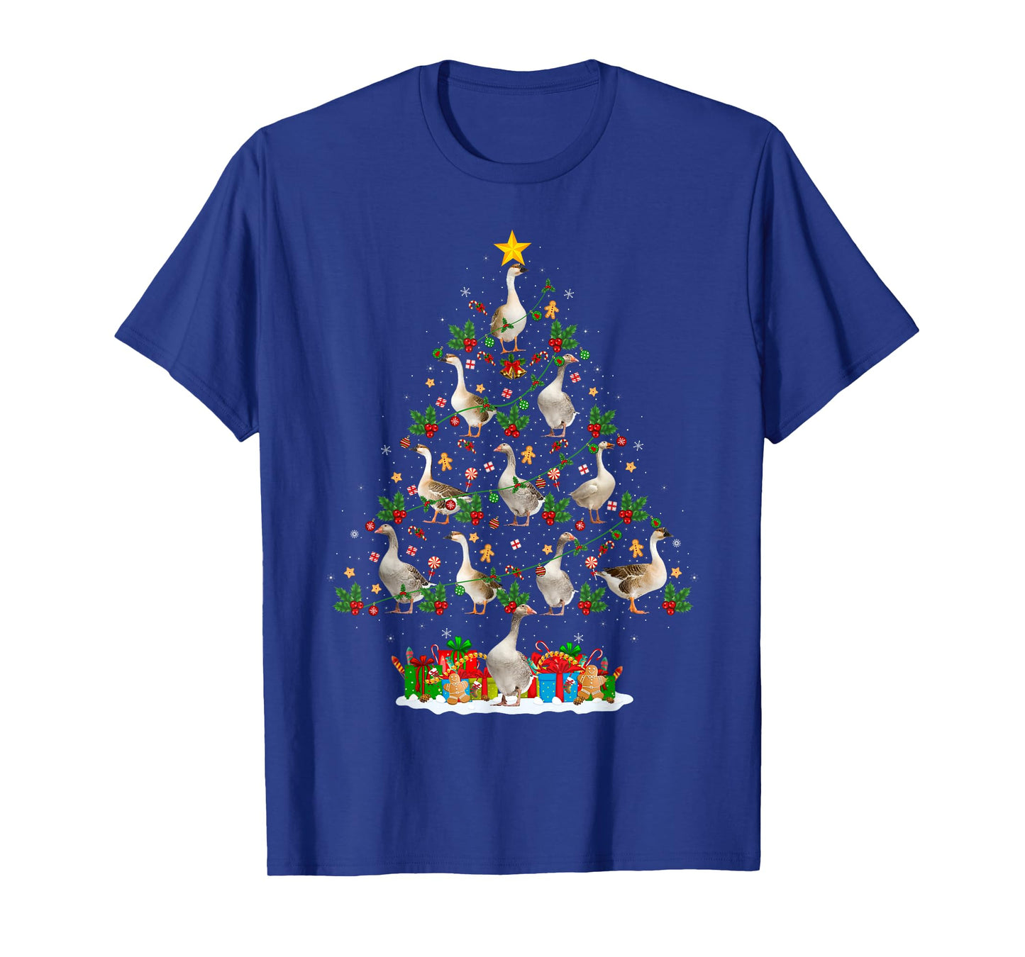 Goose Christmas Tree Lights Decor Funny Santa Hat Birds Xmas T-Shirt