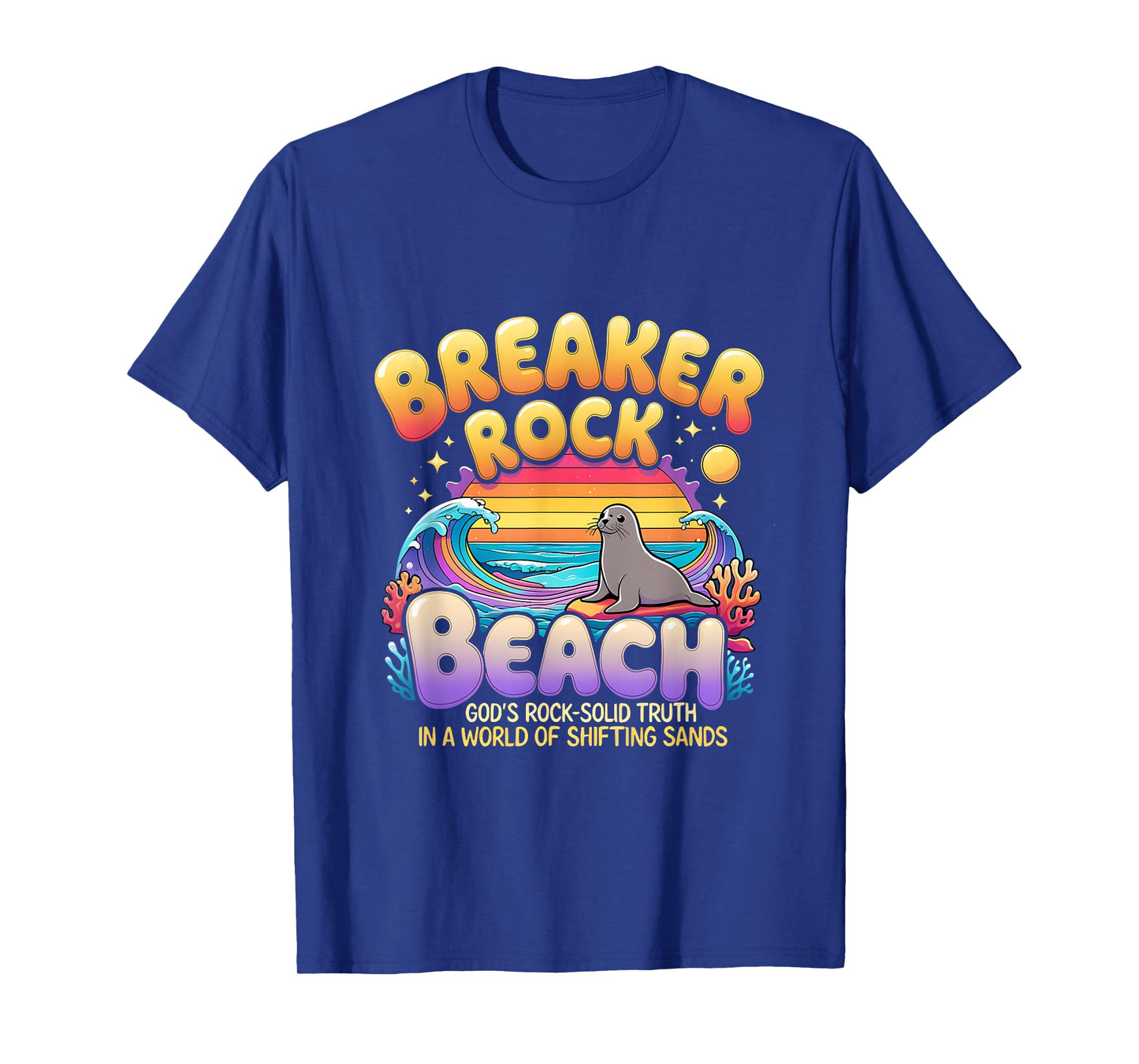 Retro VBS 2025 Beach God's Solid Beach Breaker Rock Camp T-Shirt