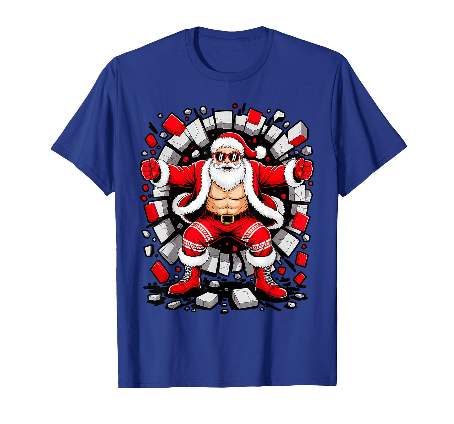 Santa Breaking Through Wall Xmas in July Boys Ugly Christmas T-Shirt
