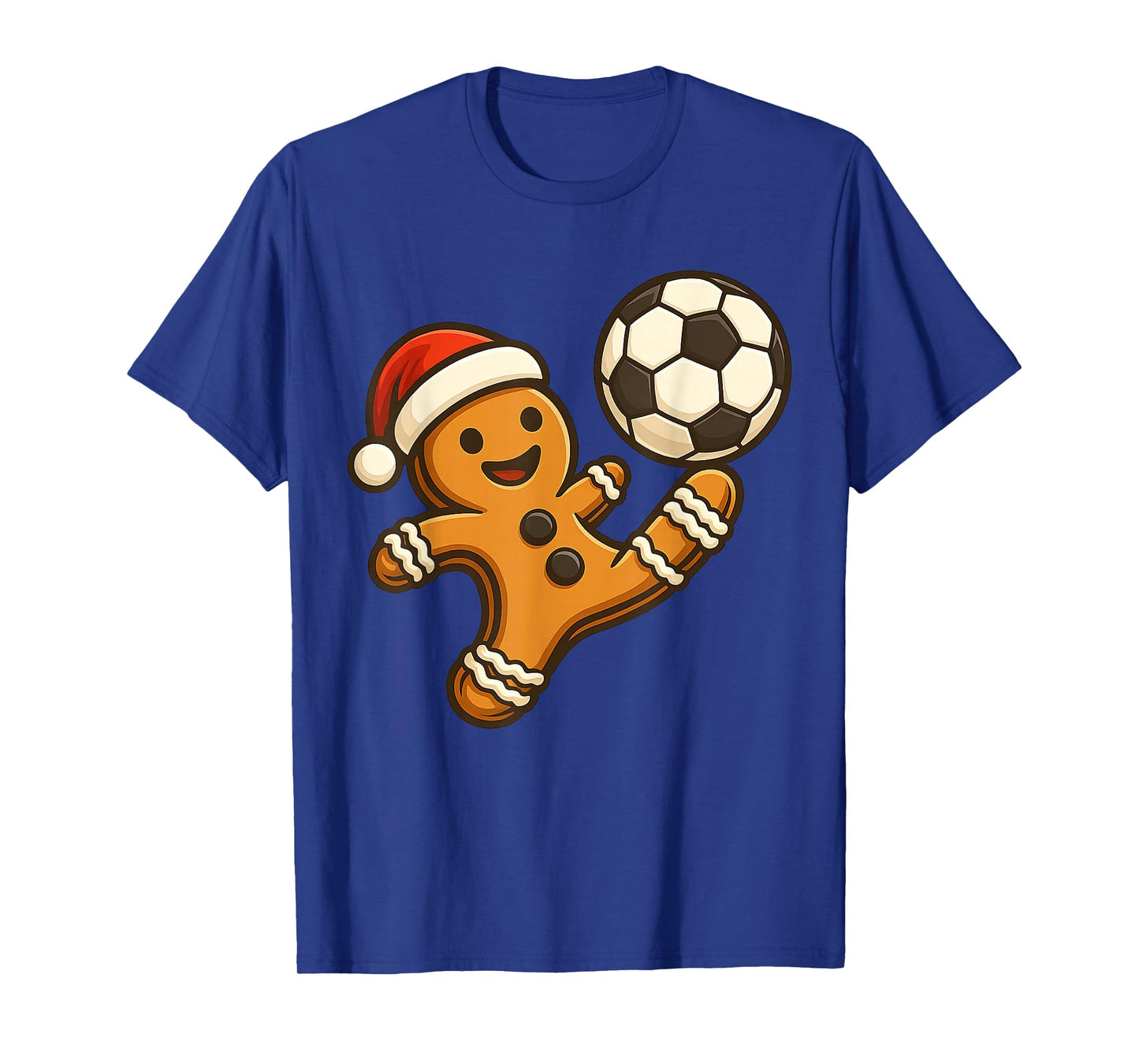 Gingerbread Man Playing Soccer Funny Christmas Tees Men Boys T-Shirt