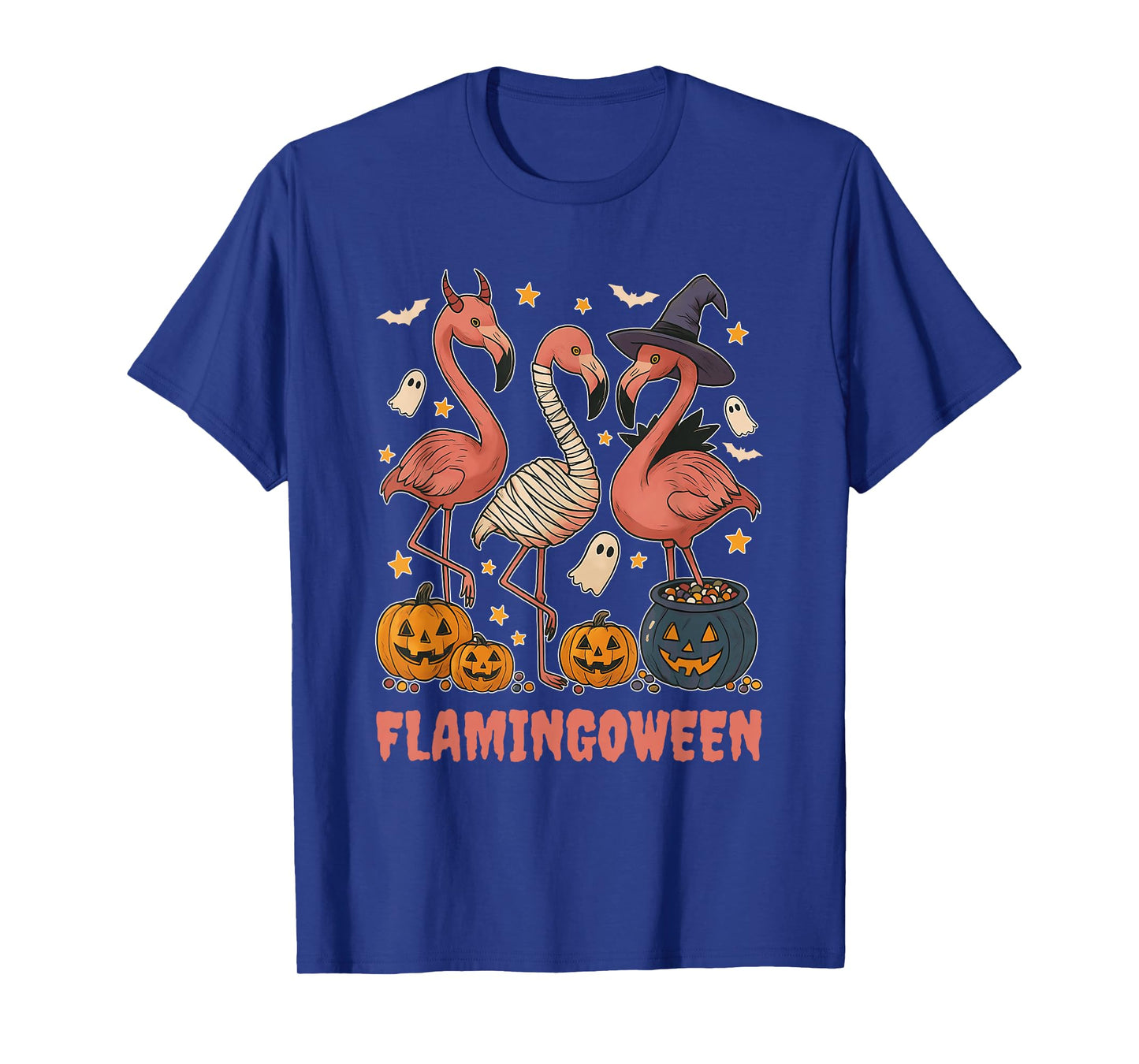 Flamingoween Halloween Flamingo Skeleton Witch Design T-Shirt