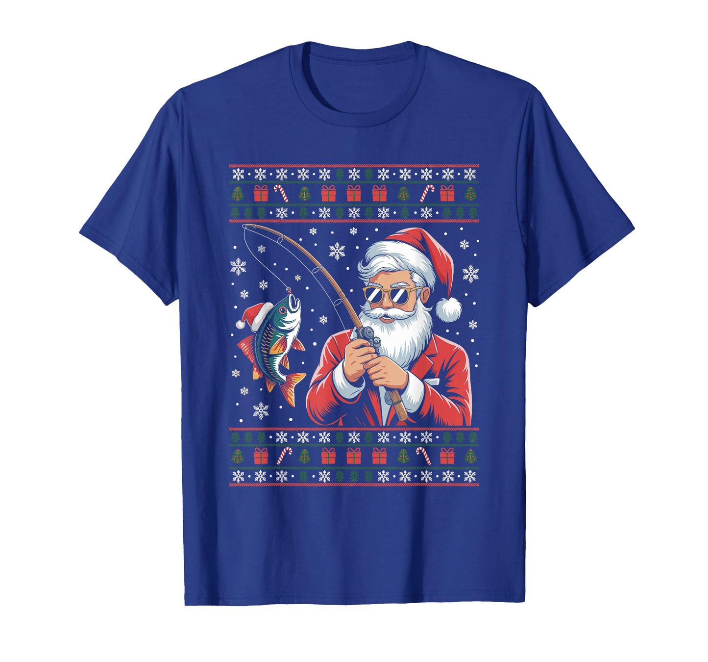 Funny Santa Claus Fishing Ugly Christmas Sweater Fisherman T-Shirt