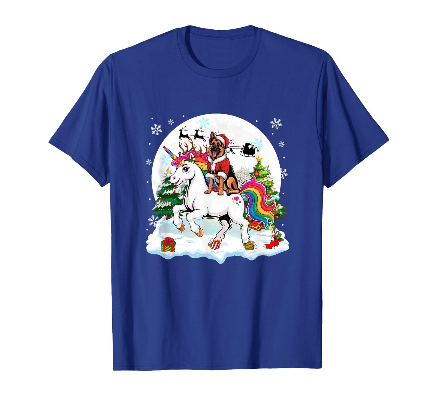 Santa German Shepherd Riding Unicorn Reindeer Christmas Owne T-Shirt