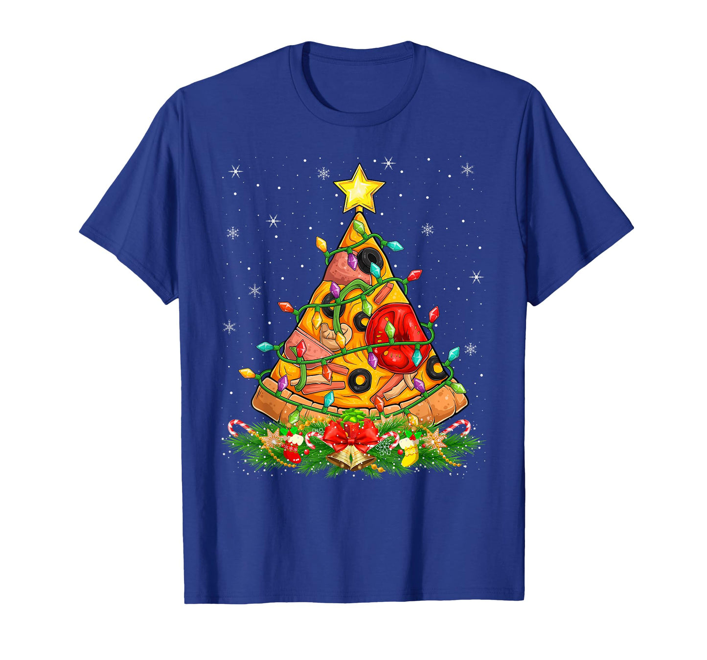Pizza Christmas Tree Lights Funny Fast Food Pizza Lover Xmas T-Shirt