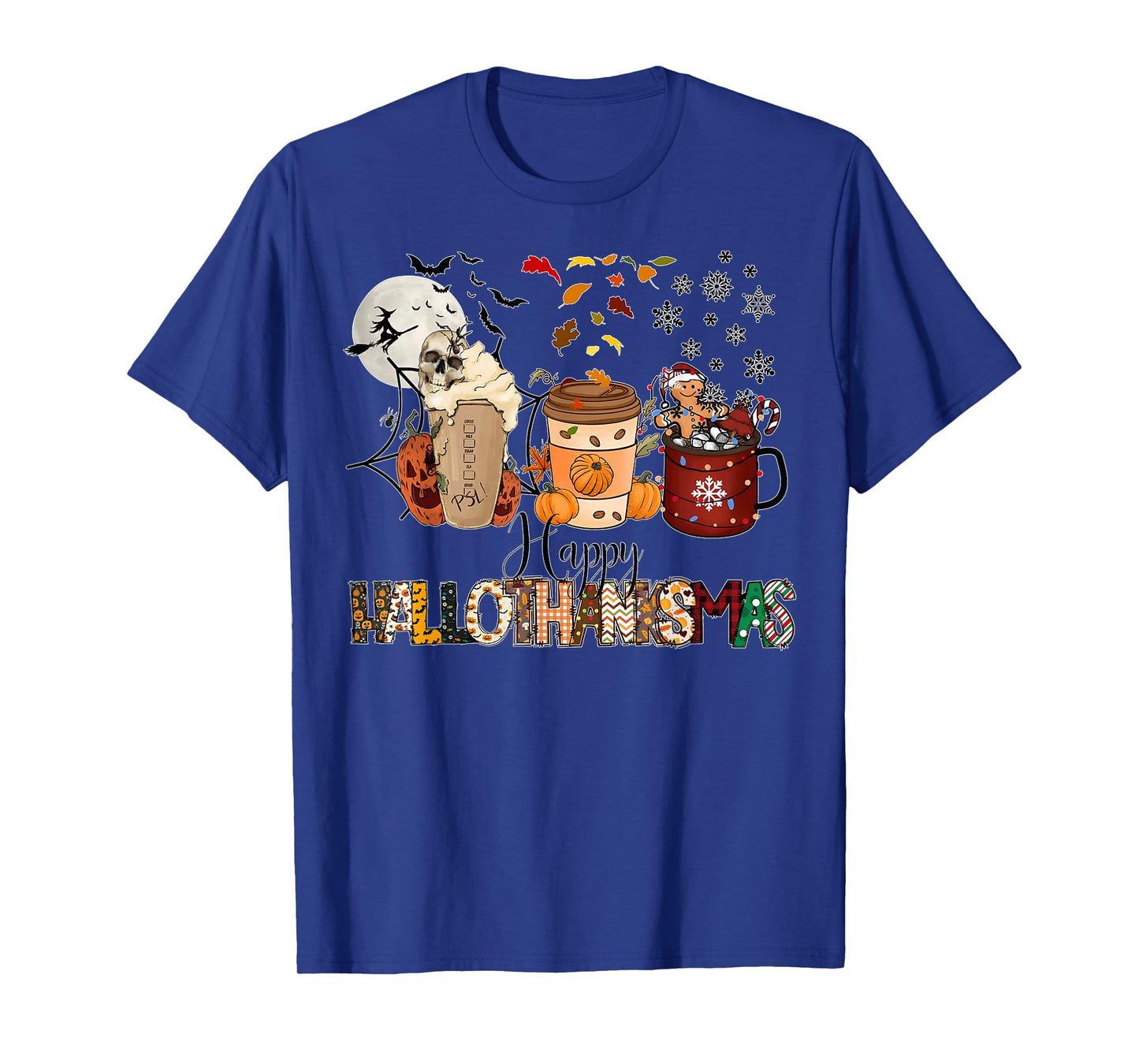 Happy Hallothanksmas Coffee Latte Halloween Thanksgiving T-Shirt