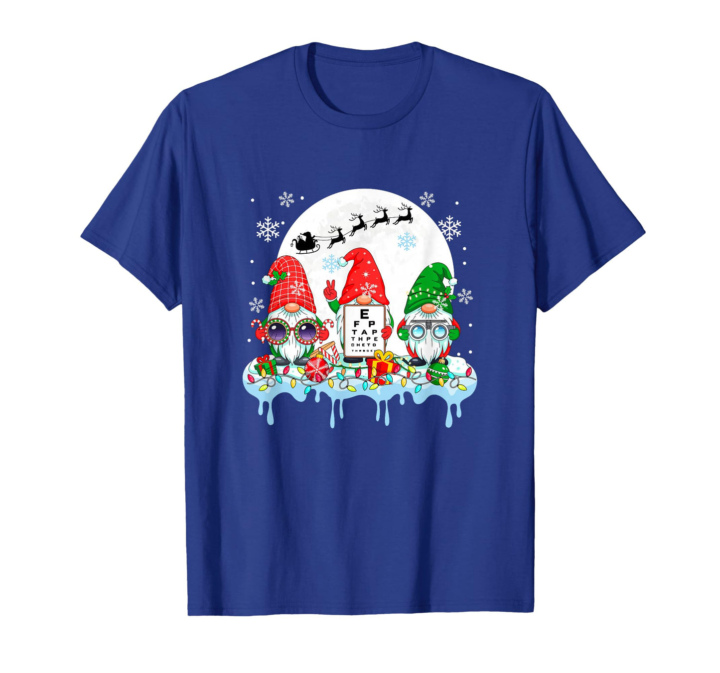 Three Colorful Gnomes with Optical Technician Tools Xmas T-Shirt