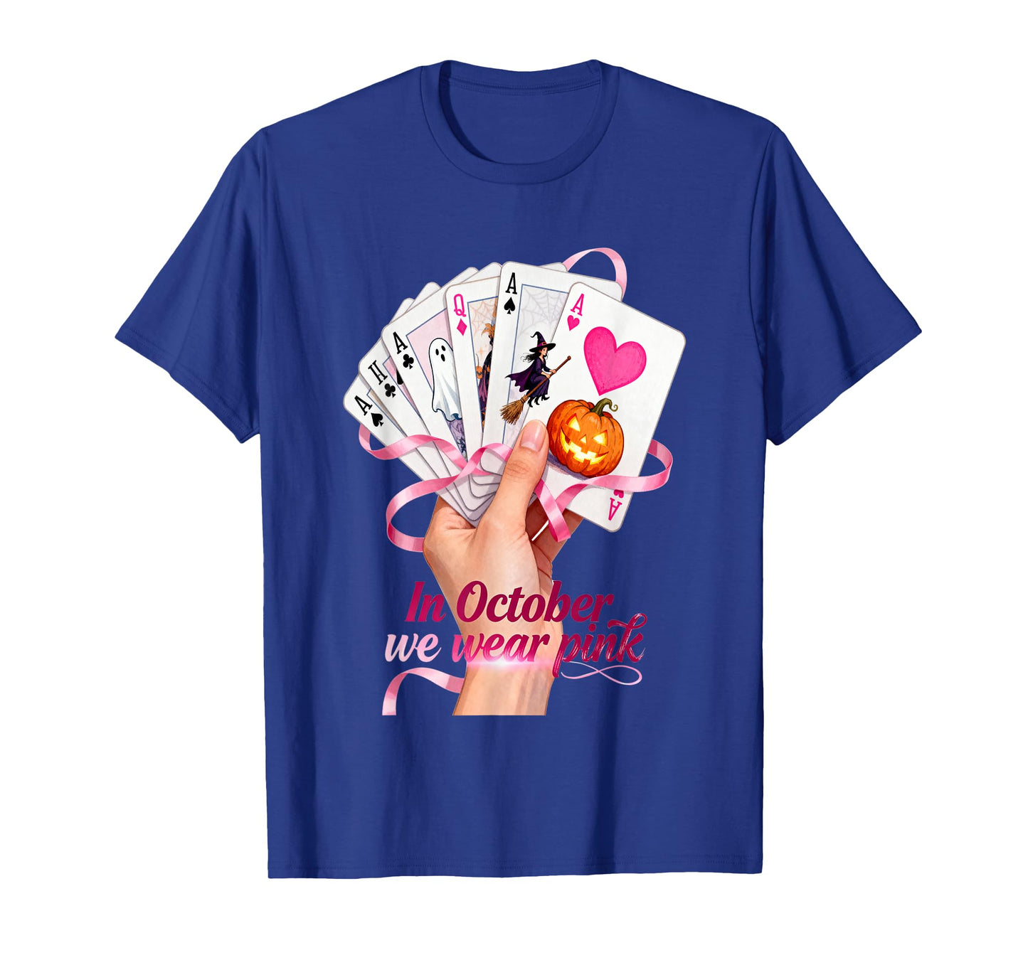 in October we wear Pink Halloween Card-Game Design T-Shirt
