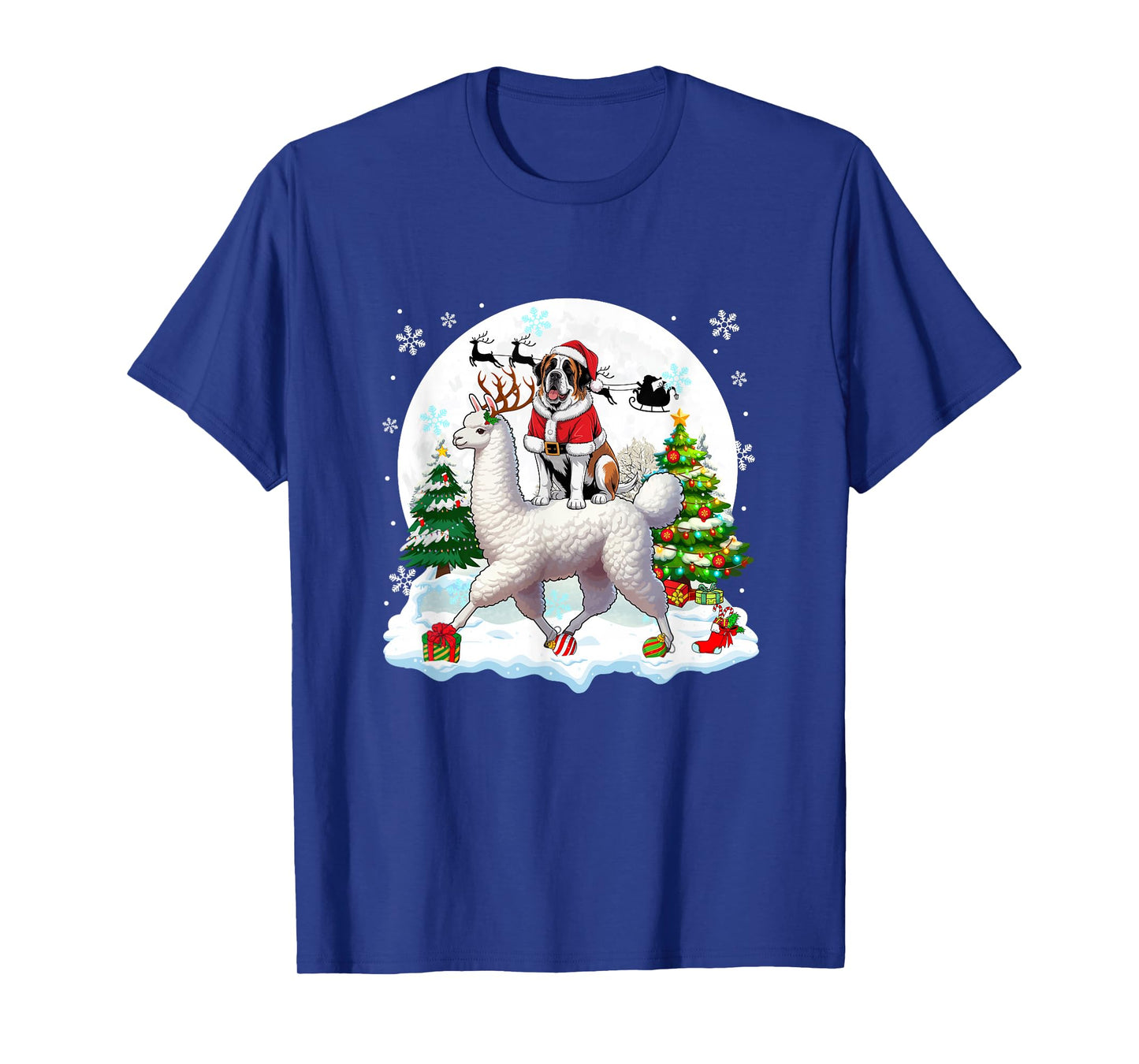 Santa St. Bernard Riding Llama Reindeer Christmas Owner Kids T-Shirt