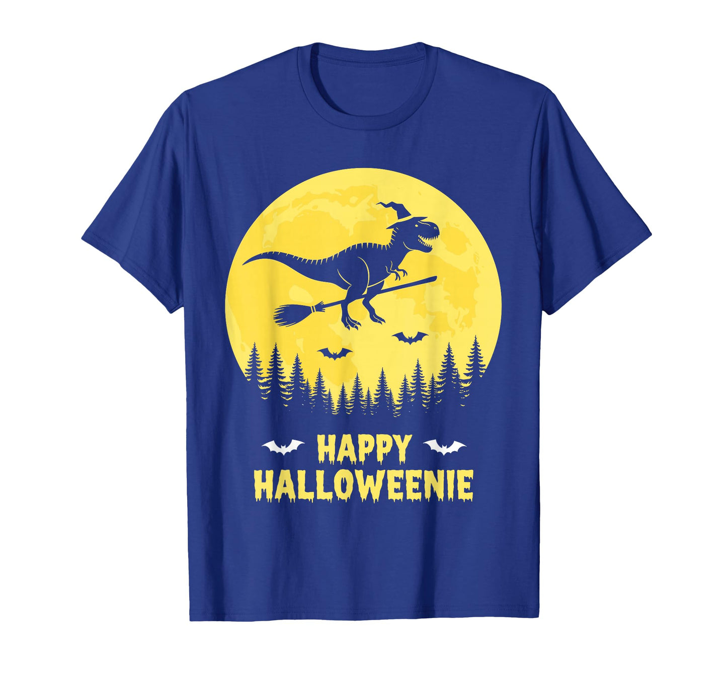 Happy Halloweenie Funny Dinosaur T Rex Flying Witch T-Shirt