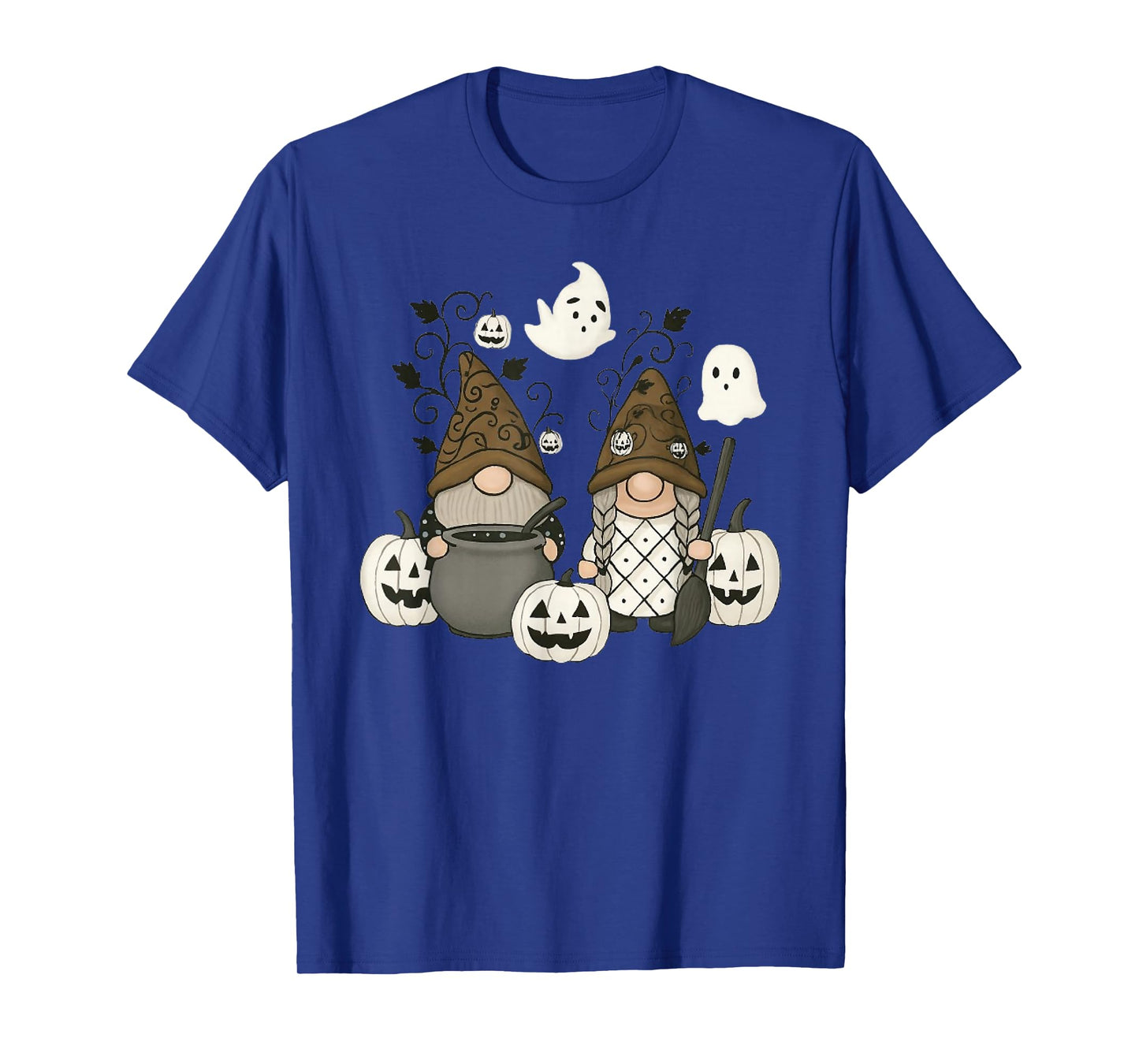 Funny Gnome Halloween with Pumpkin Ghost Leopard Design T-Shirt