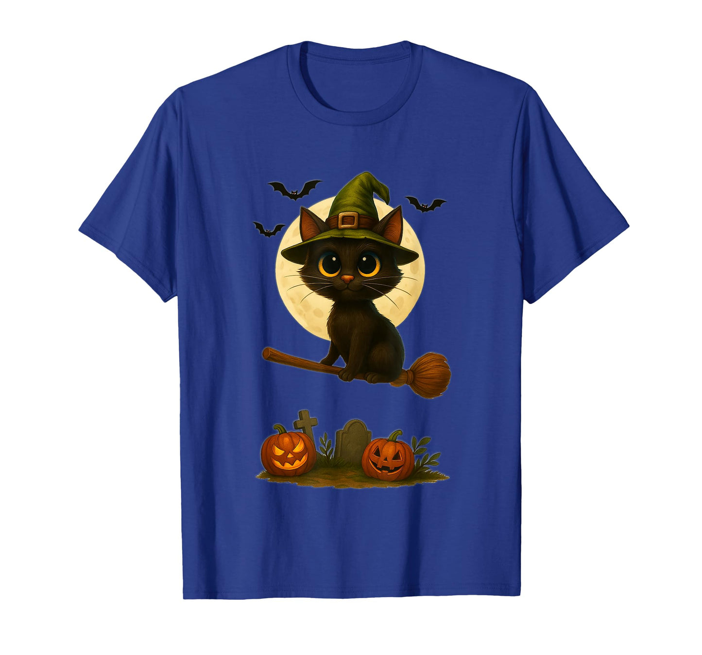 Vintage Cute Witch Black Cat Pumpkin Funny Halloween T-Shirt