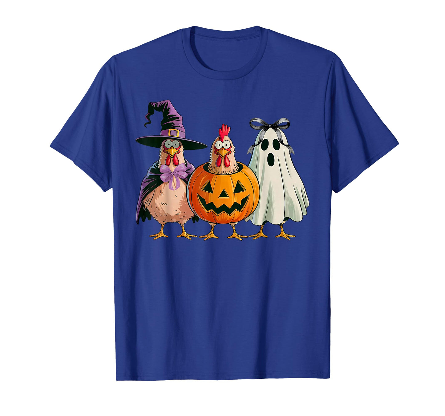 Funny Chicken Halloween Witch Pumpkin Ghost Trio T-Shirt