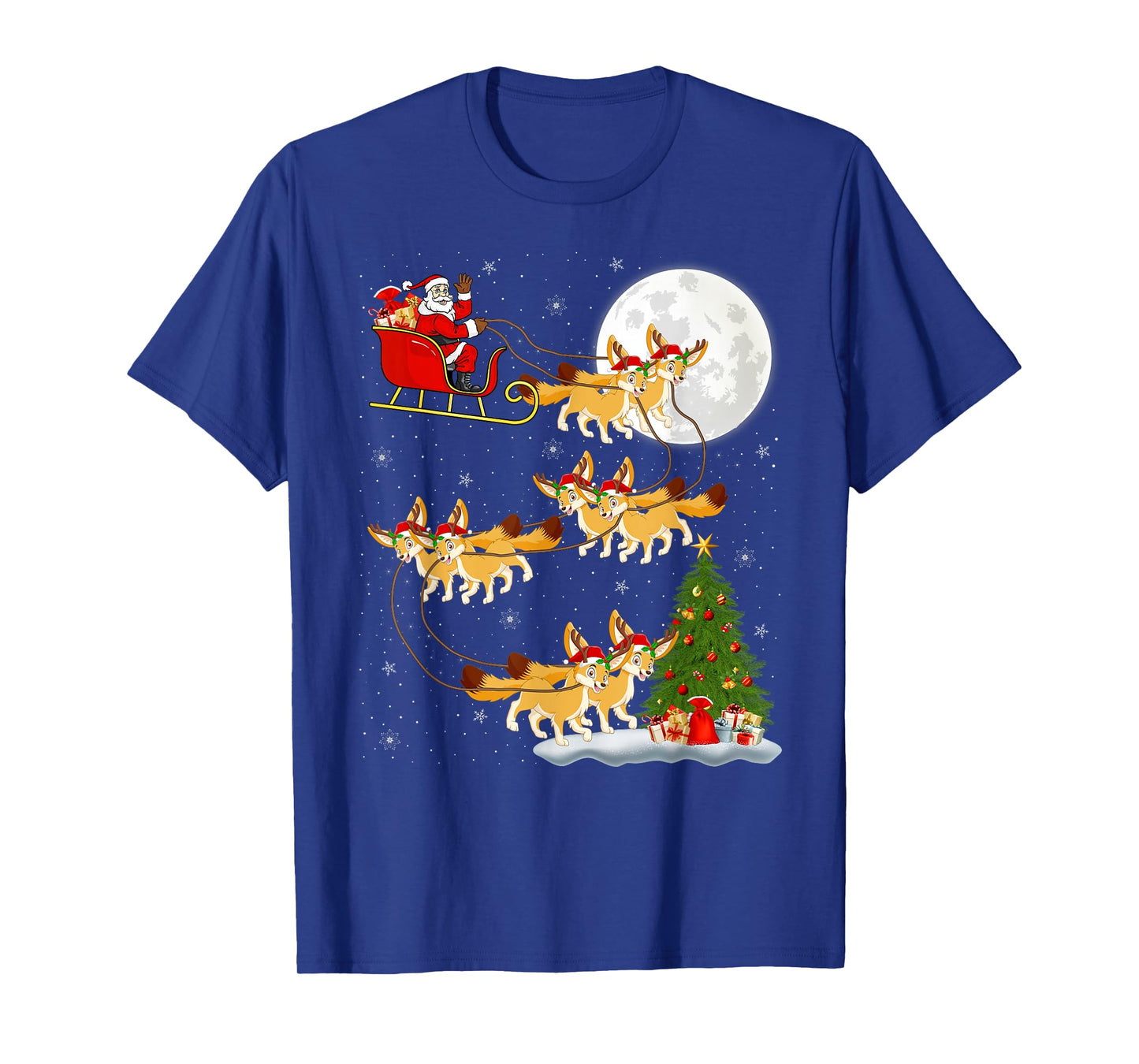 Fennec Fox Santa Sleigh Flying Funny Magical Christmas T-Shirt