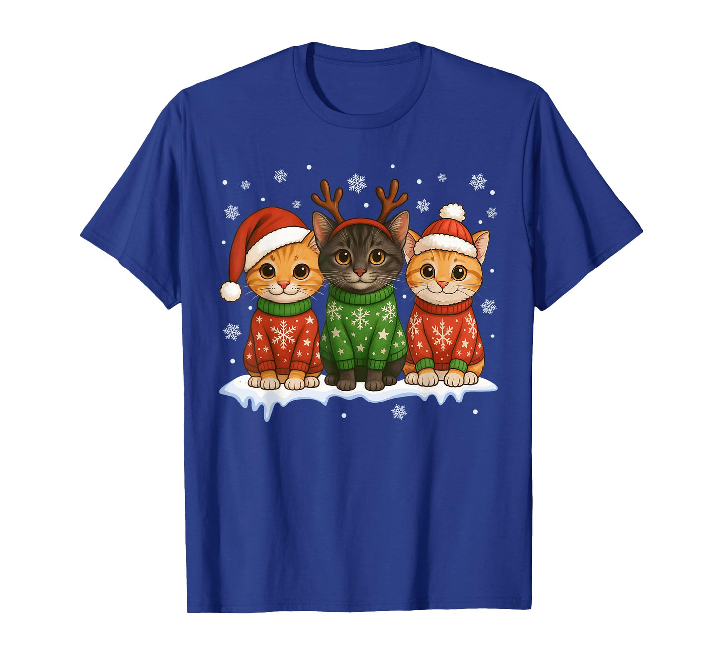 Cat Christmas Light Reindeer Santa Christmas Cat Lover T-Shirt