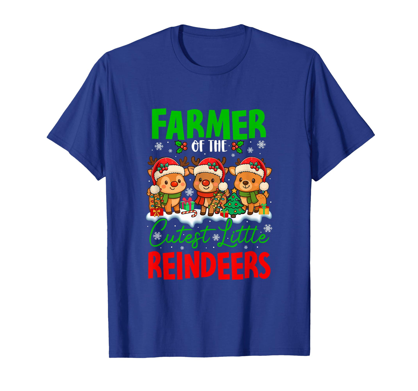 Farmer of Cutest Reindeers Xmas Three Santa Reindeers T-Shirt