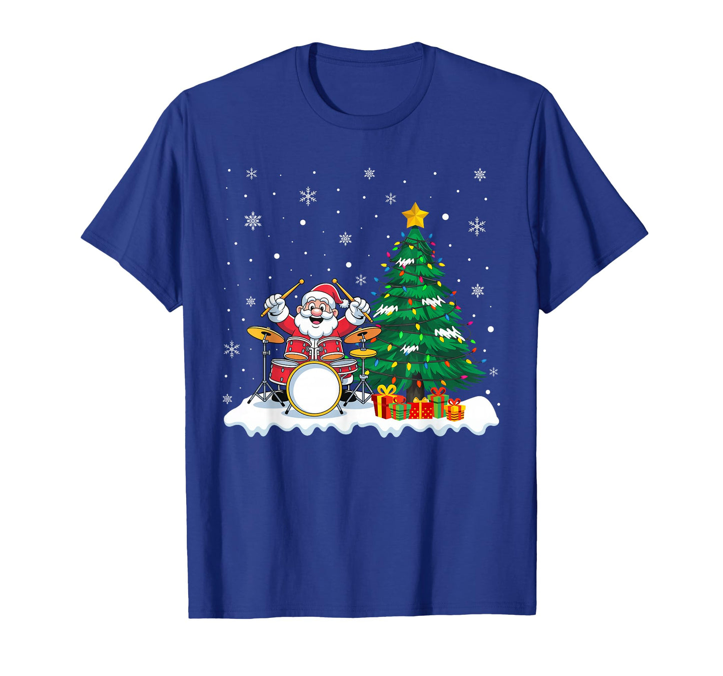 Drummer Santa Playing Drums Christmas Music Lover Boys Girls T-Shirt