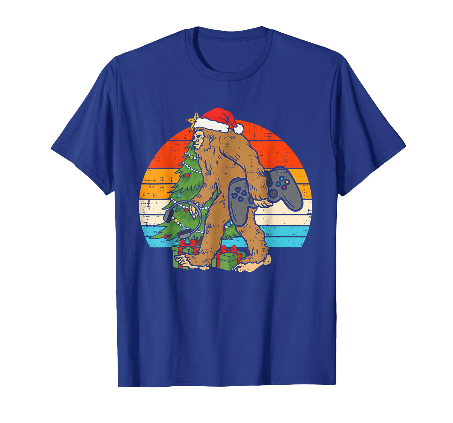 Christmas Bigfoot Sasquatch Gamer Retro Gaming Boys Kids T-Shirt