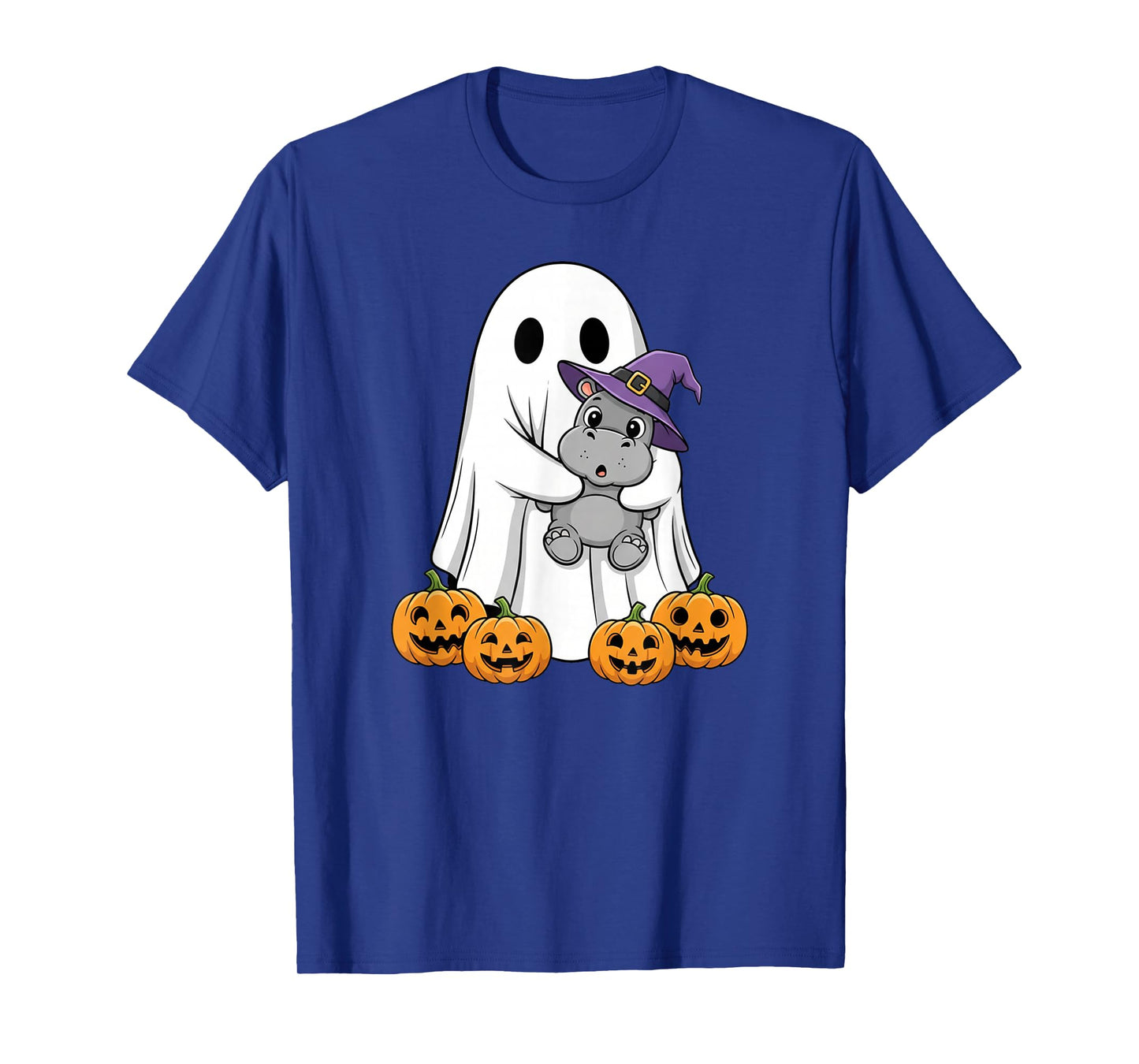 Funny Ghost Hippo Pumpkin Halloween Kids Mens Womens T-Shirt