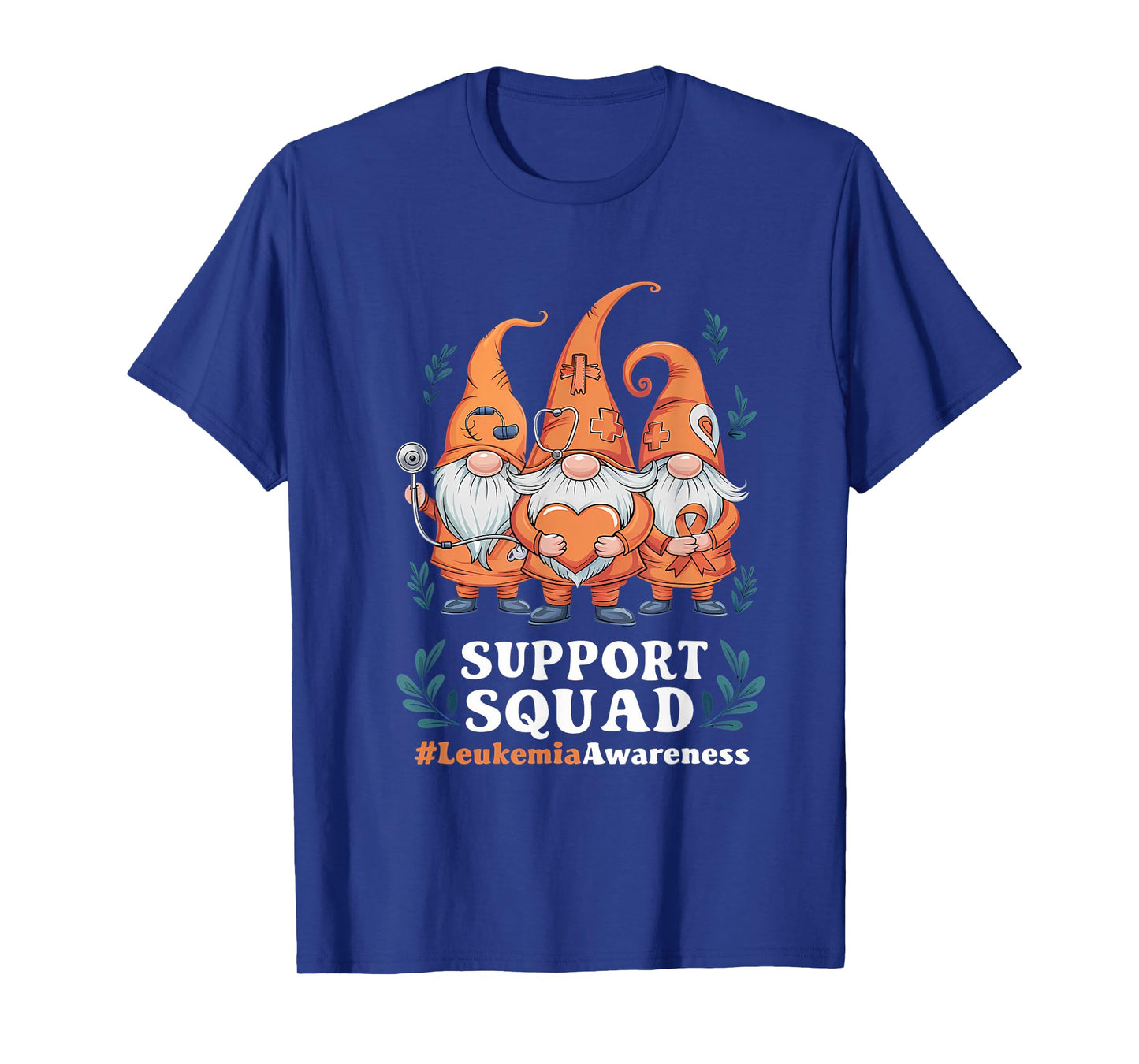 Leukemia Cancer Awareness Gnome Support Squad Orange Ribbon T-Shirt