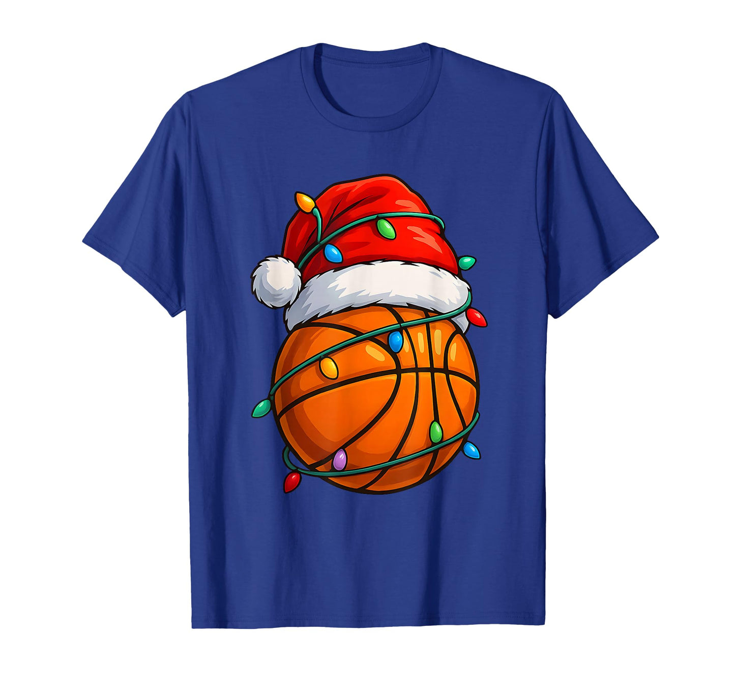 Christmas Basketball Santa Hat Lights Colorful Funny Player T-Shirt