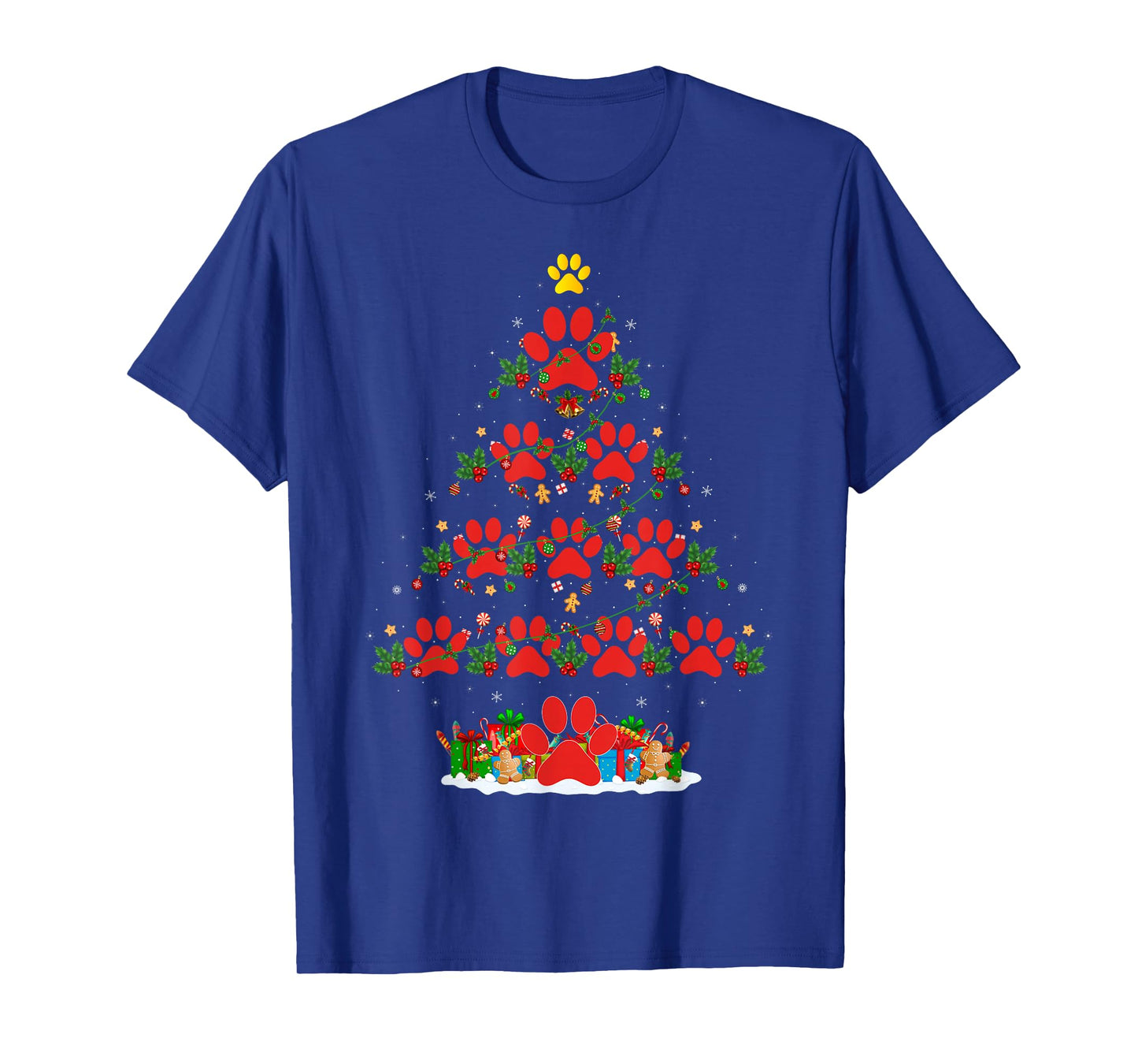 Cat Dog Paw Christmas Tree Pajamas Puppy Dog Cat Lover Xmas T-Shirt