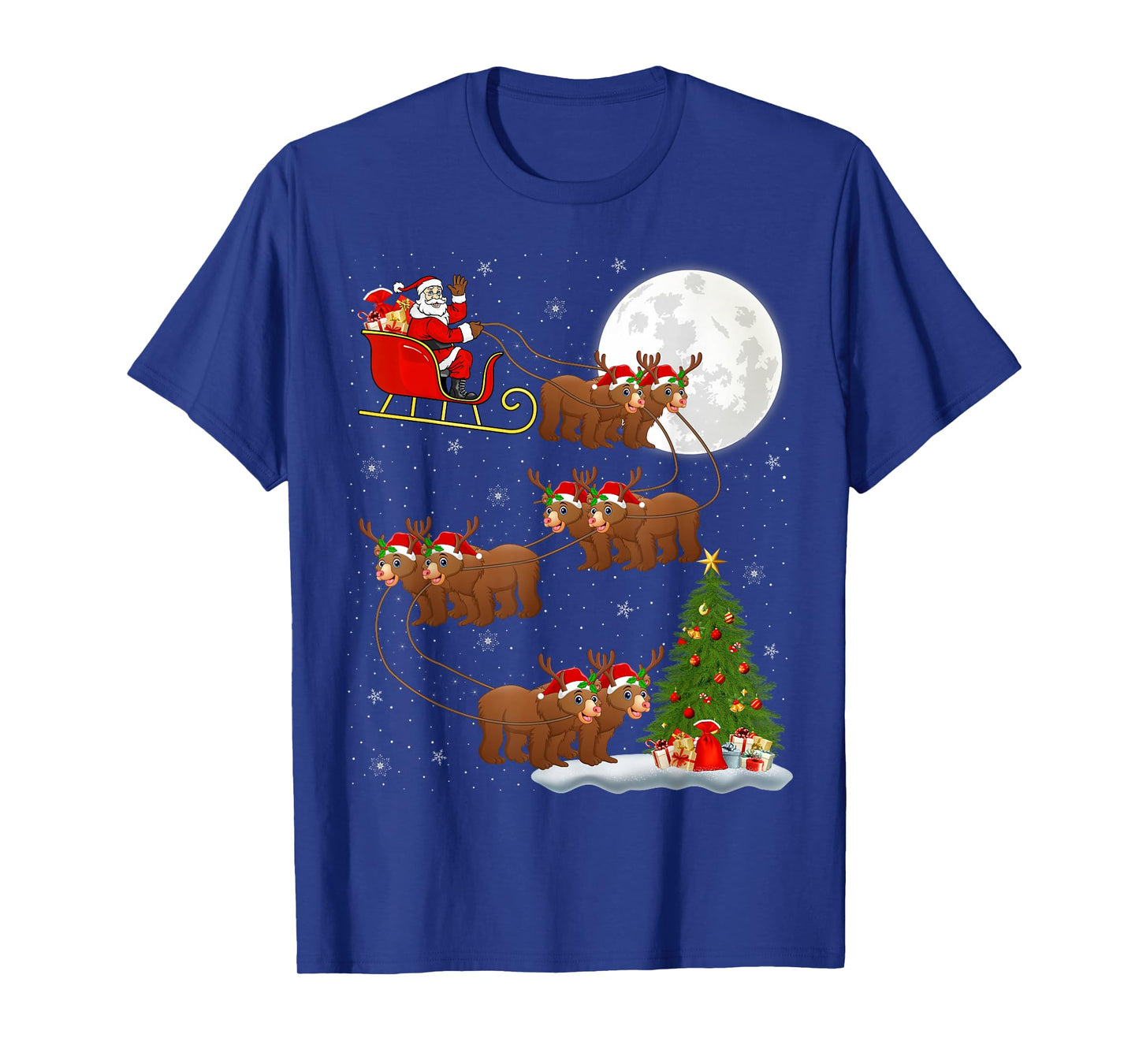 Bear Santa Sleigh Flying Funny Magical Christmas T-Shirt