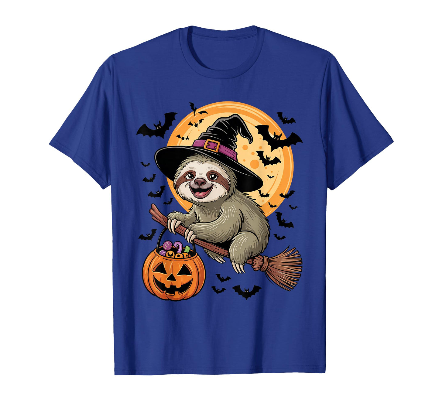 Sloth Witch Jack-o-Lantern Candy Bucket Halloween Costume T-Shirt