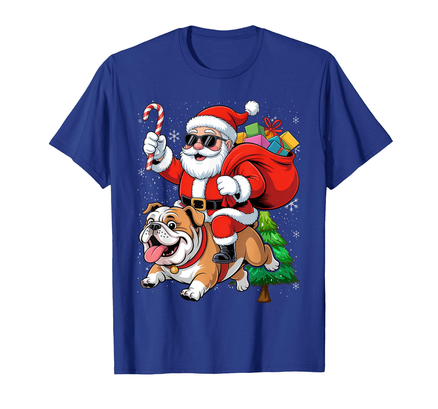 Christmas Santa Claus Riding English Bulldog Xmas Boys Dog T-Shirt