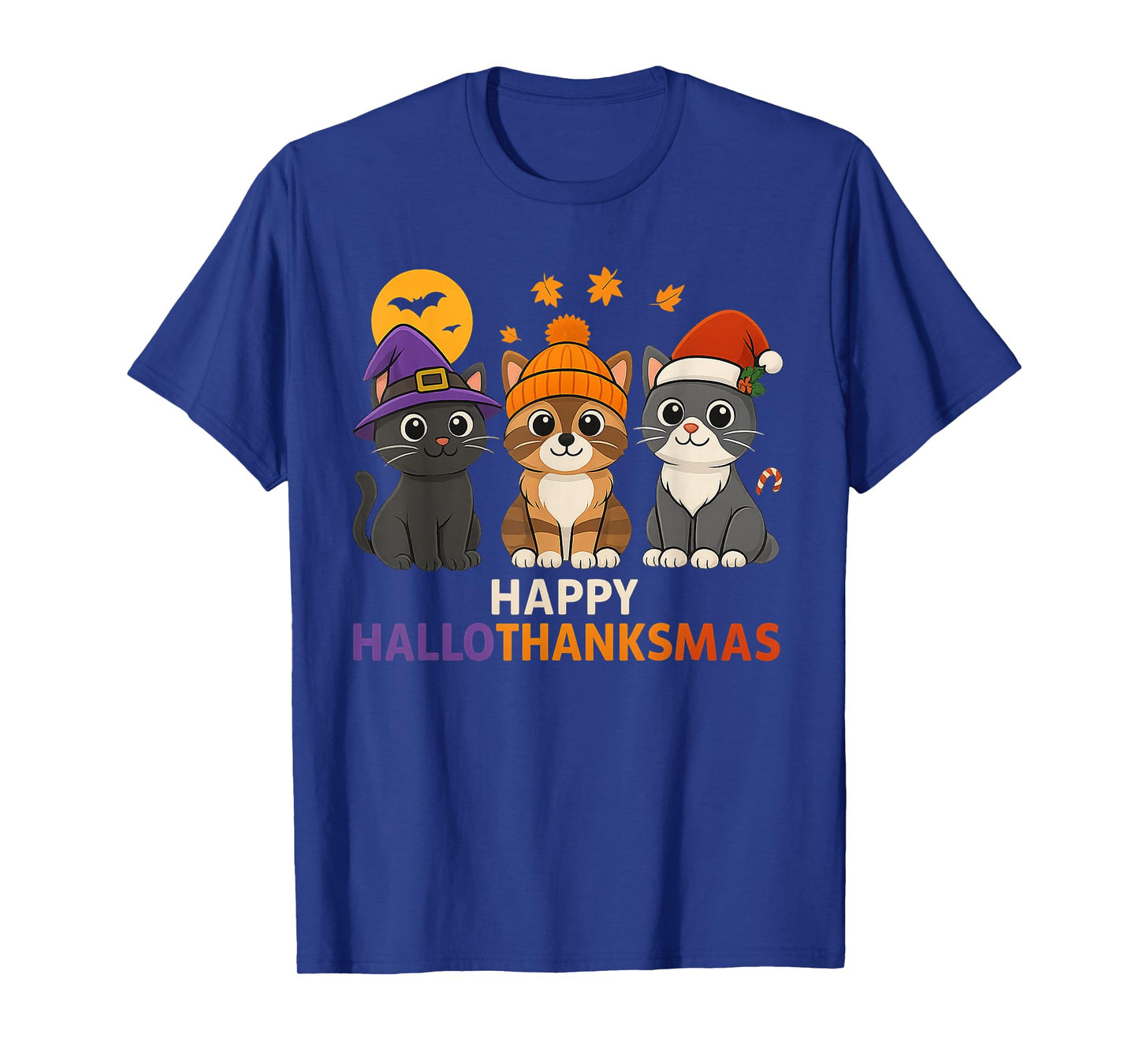 Cat Lover HalloThanksMas Halloween Thanksgiving Christmas T-Shirt