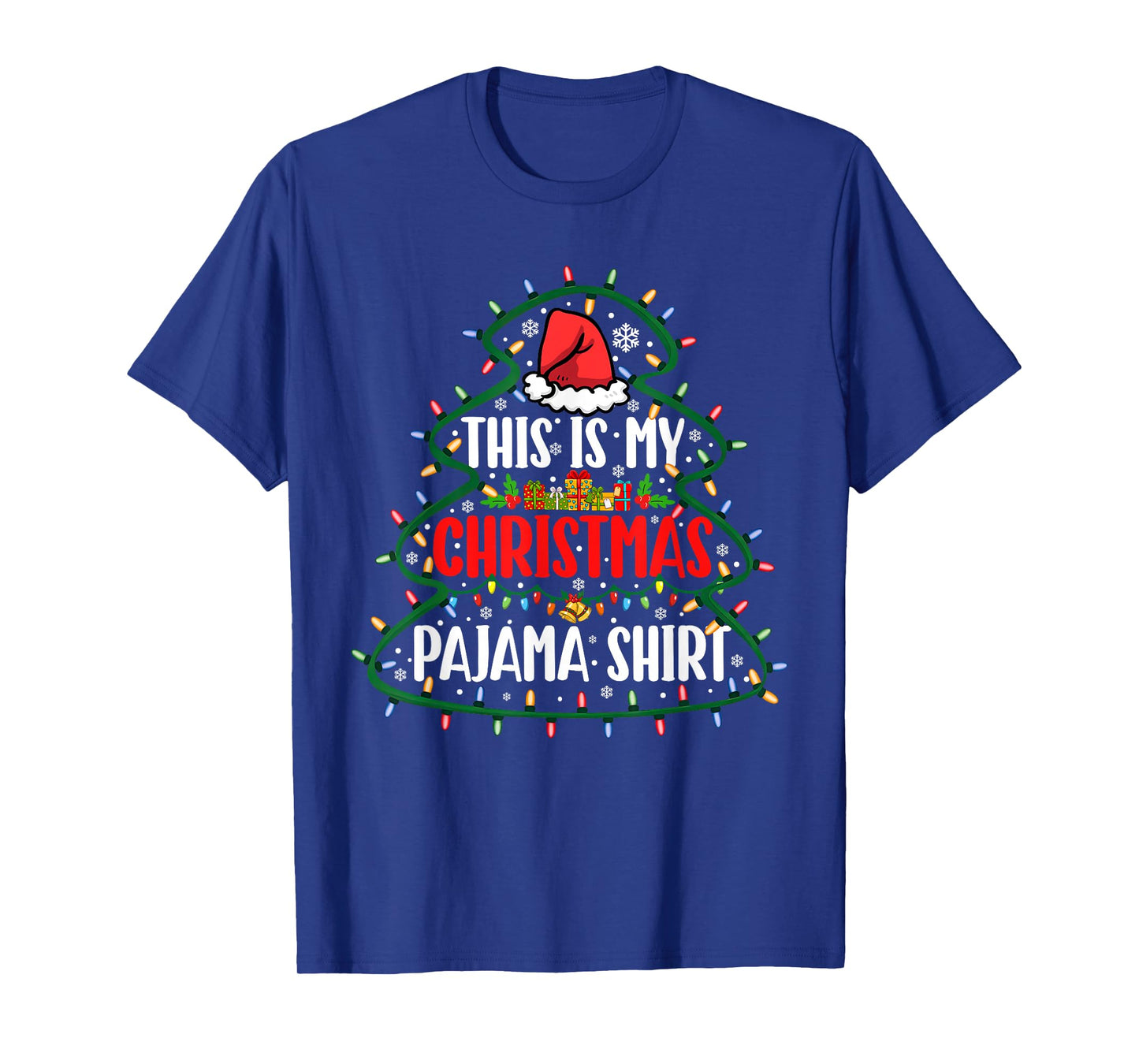 This is My Christmas Pajamas Matching Tree Lights Santa Hat T-Shirt