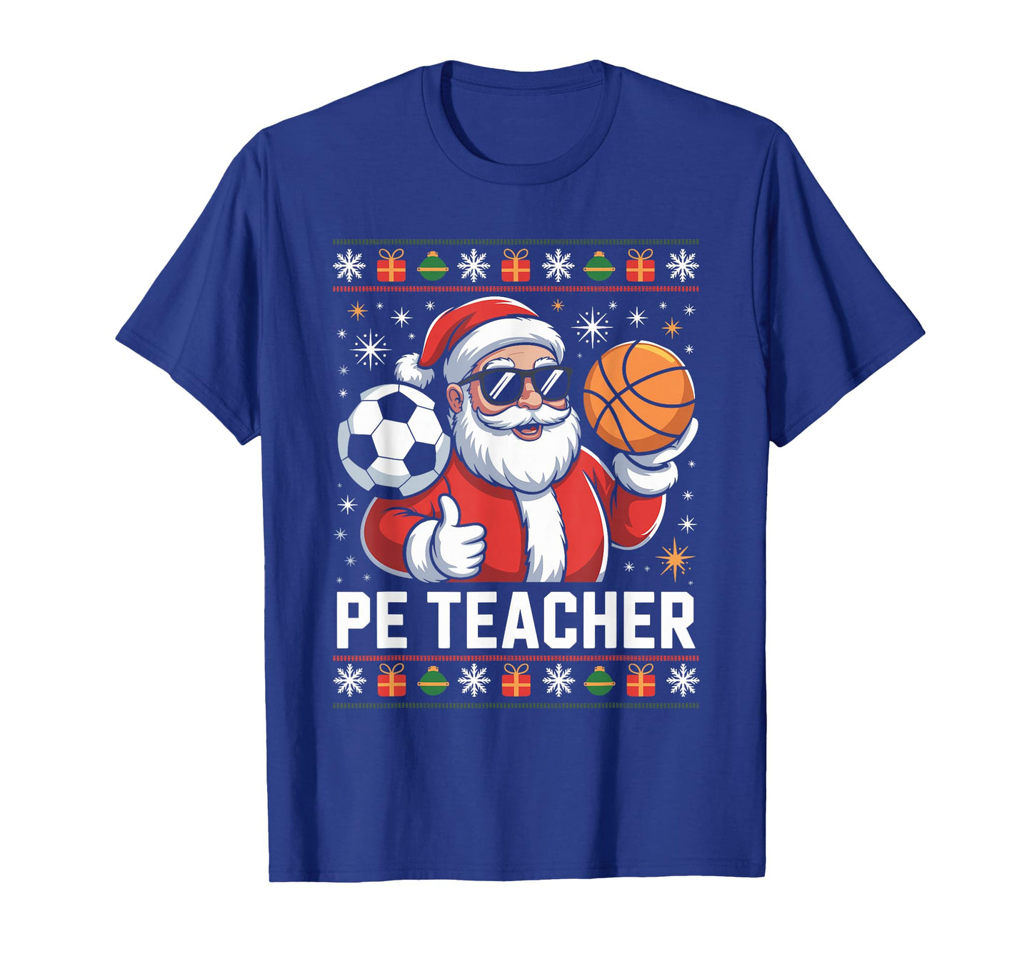 PE Teacher Santa Ugly Christmas Sweater Physical Education T-Shirt