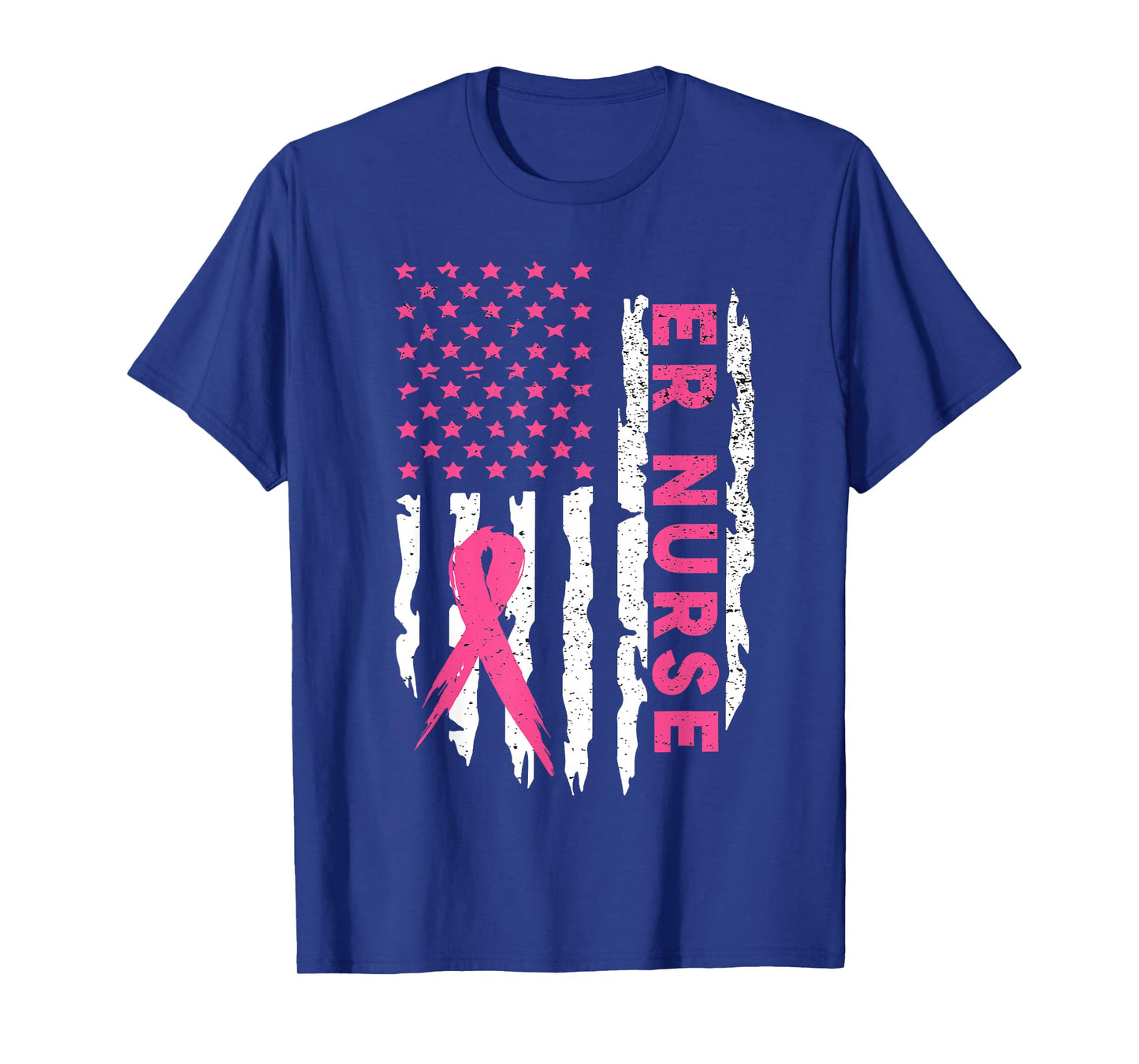 Er Nurse American Flag Nurse Breast Cancer Awareness T-Shirt