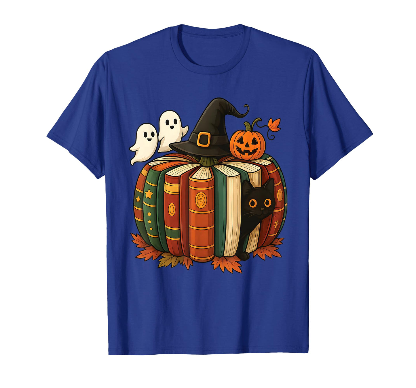 Fall Book Pumpkin Reading Witch Hat Halloween Teacher T-Shirt
