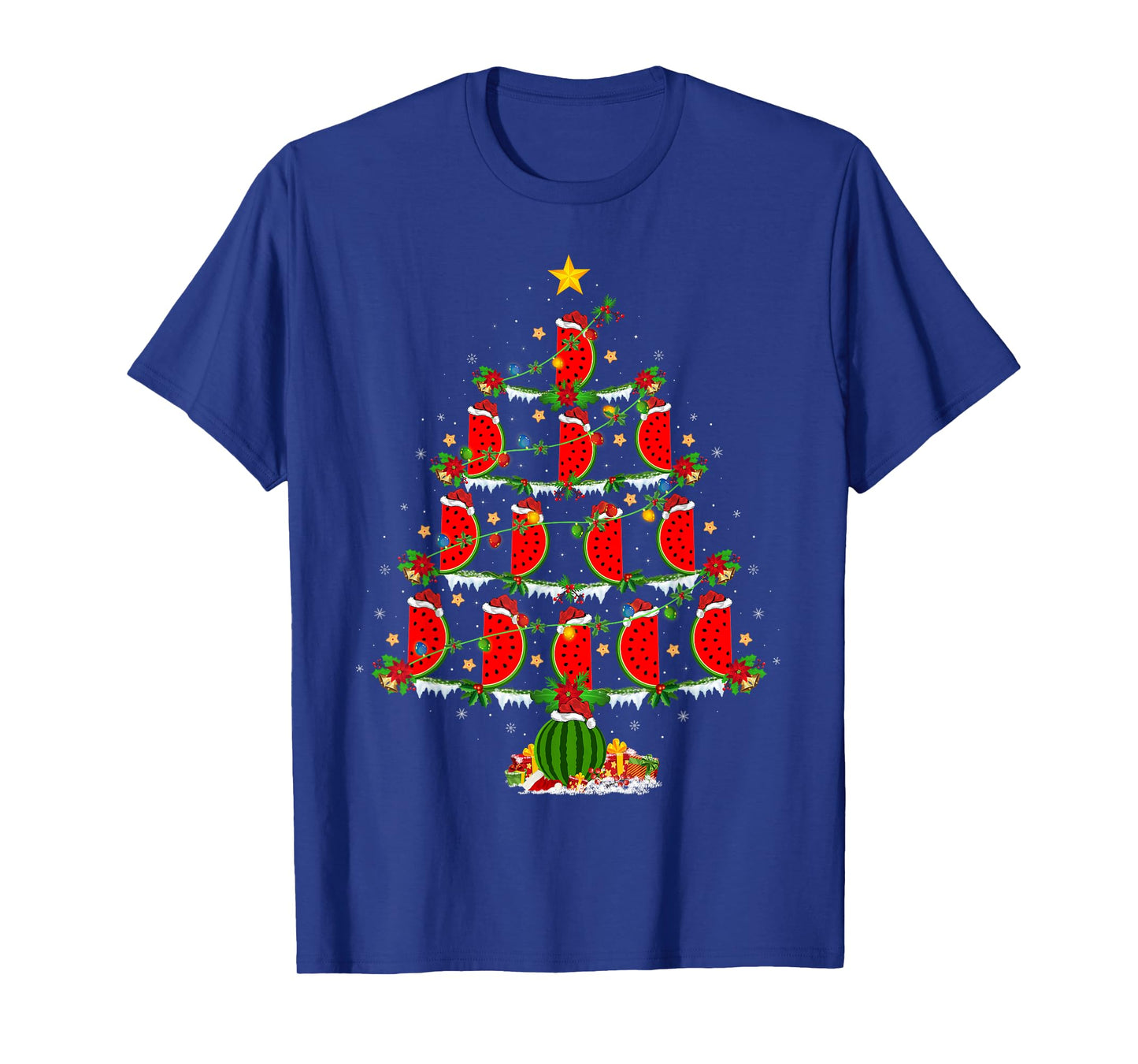 Watermelon Christmas Tree Lights Funny Watermelon Xmas T-Shirt