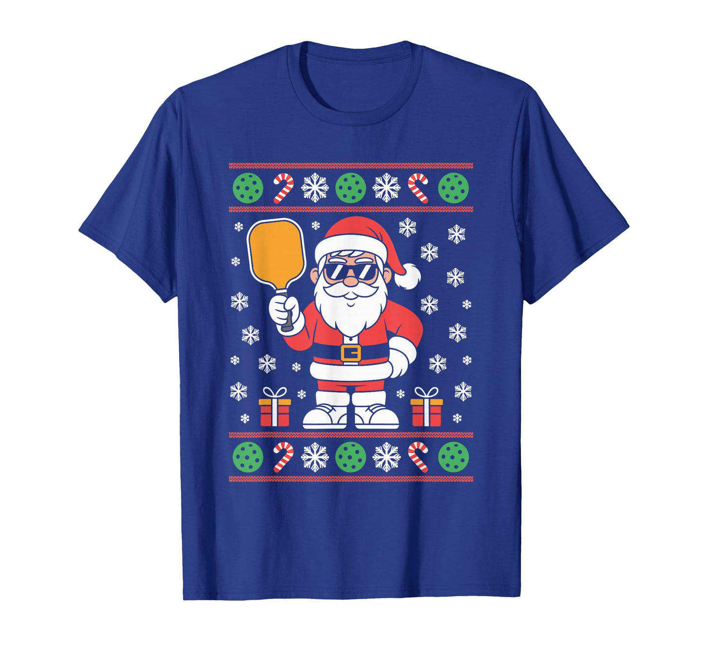 Santa Claus Pickleball Player Ugly Christmas Sweater Paddle T-Shirt