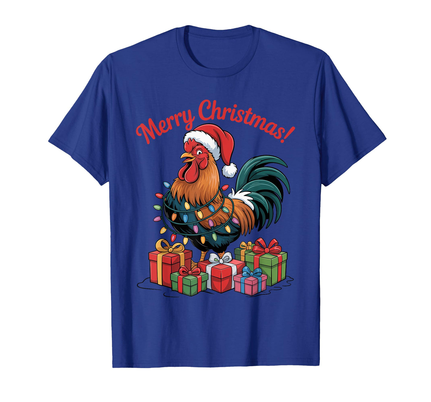 Funny Rooster Santa Hat Animals Lovers Ugly Christmas Pajama T-Shirt
