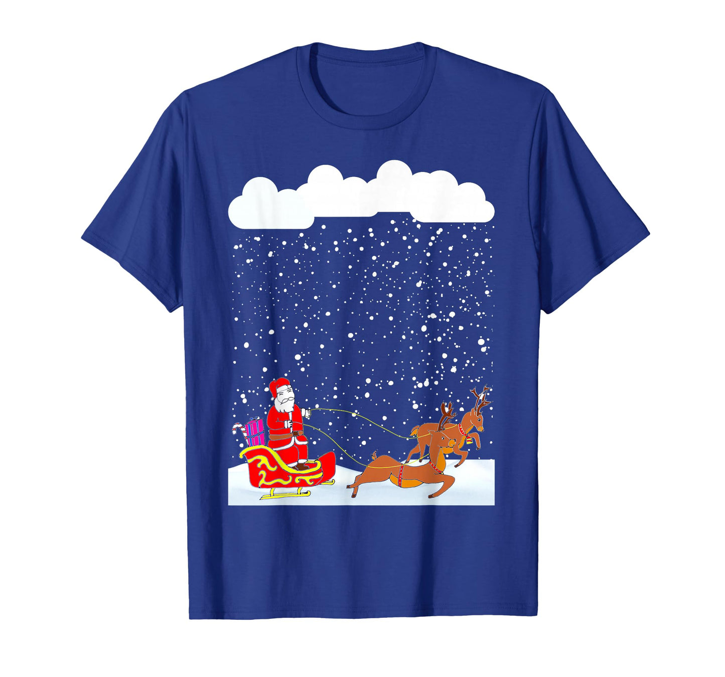 Snowy Santa Claus with Reindeer Snowflakes Christmas Winter T-Shirt
