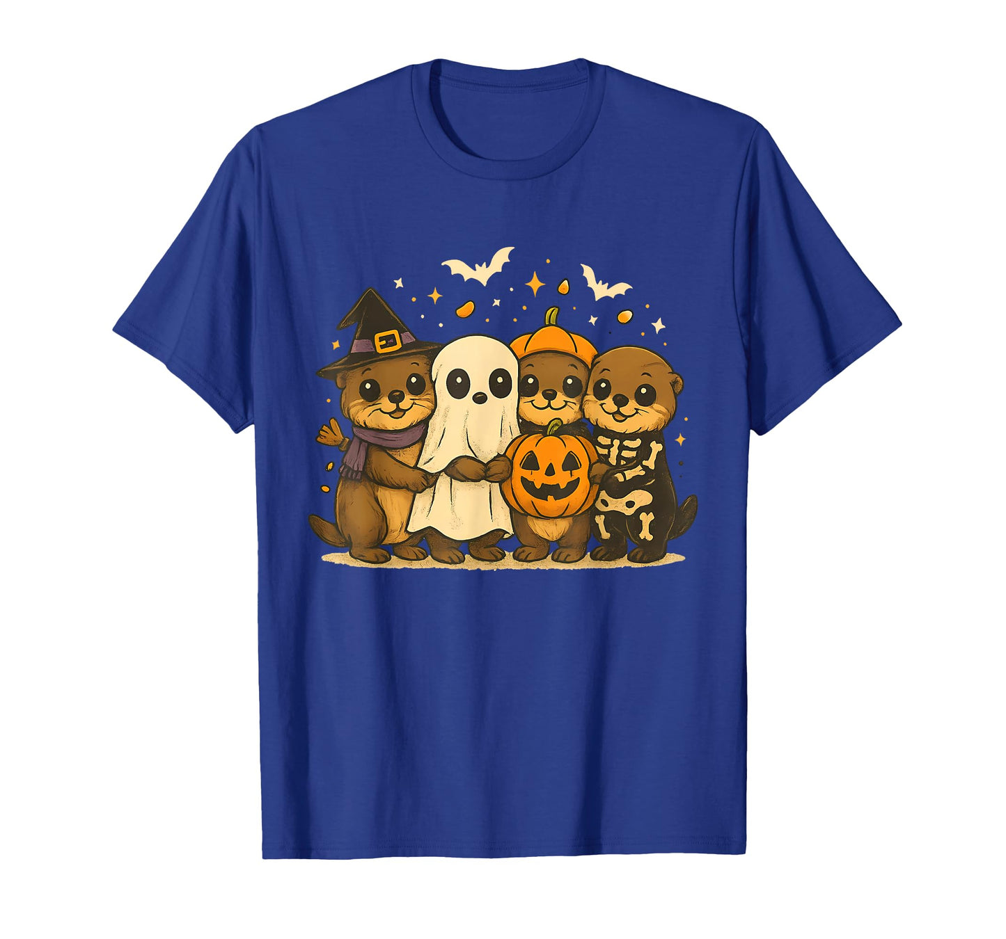 Witch Ghost Pumpkin Skeleton Otters Halloween Sea Animal T-Shirt