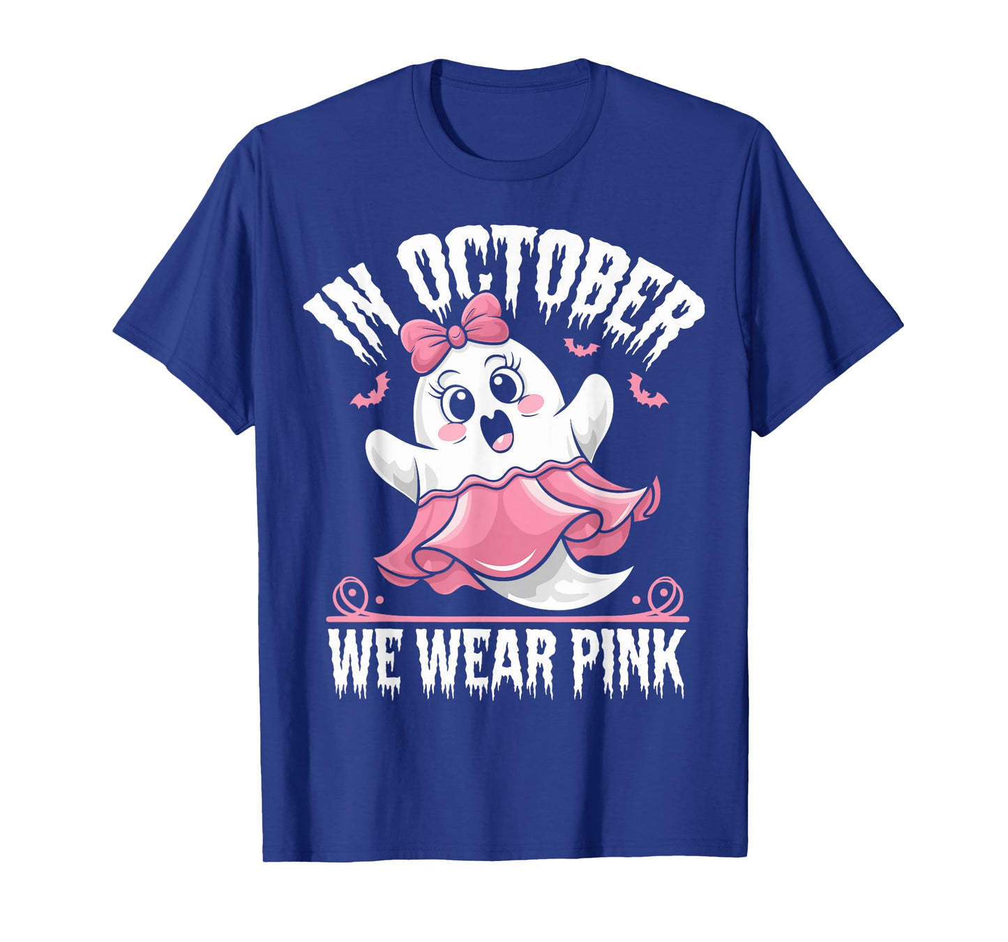 in October We Wear Pink Ghost Witch Breast Cancer Awareness T-Shirt