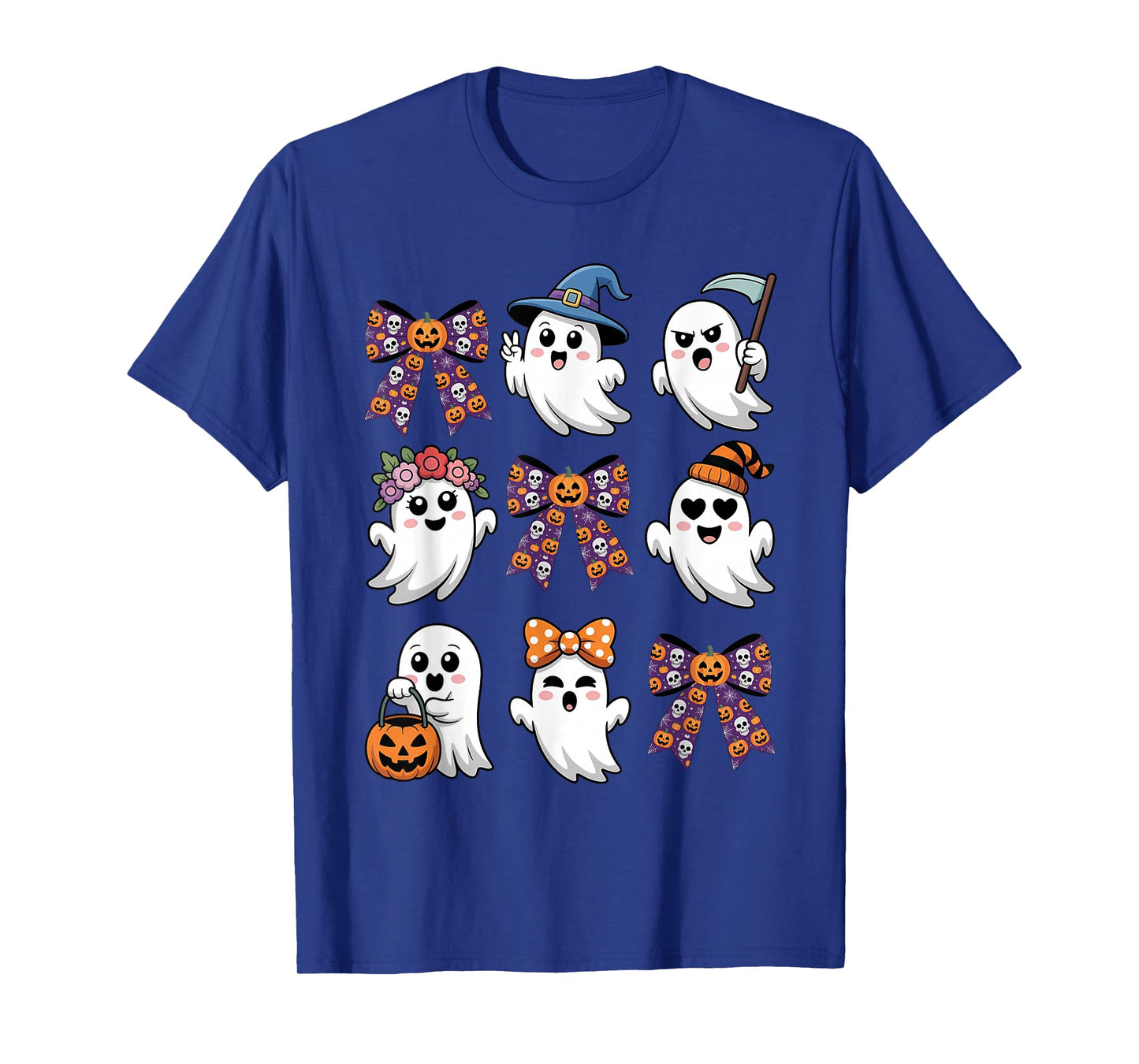Cute Halloween Ghost Faces Pumpkin Bow Kawaii Trick or Treat T-Shirt