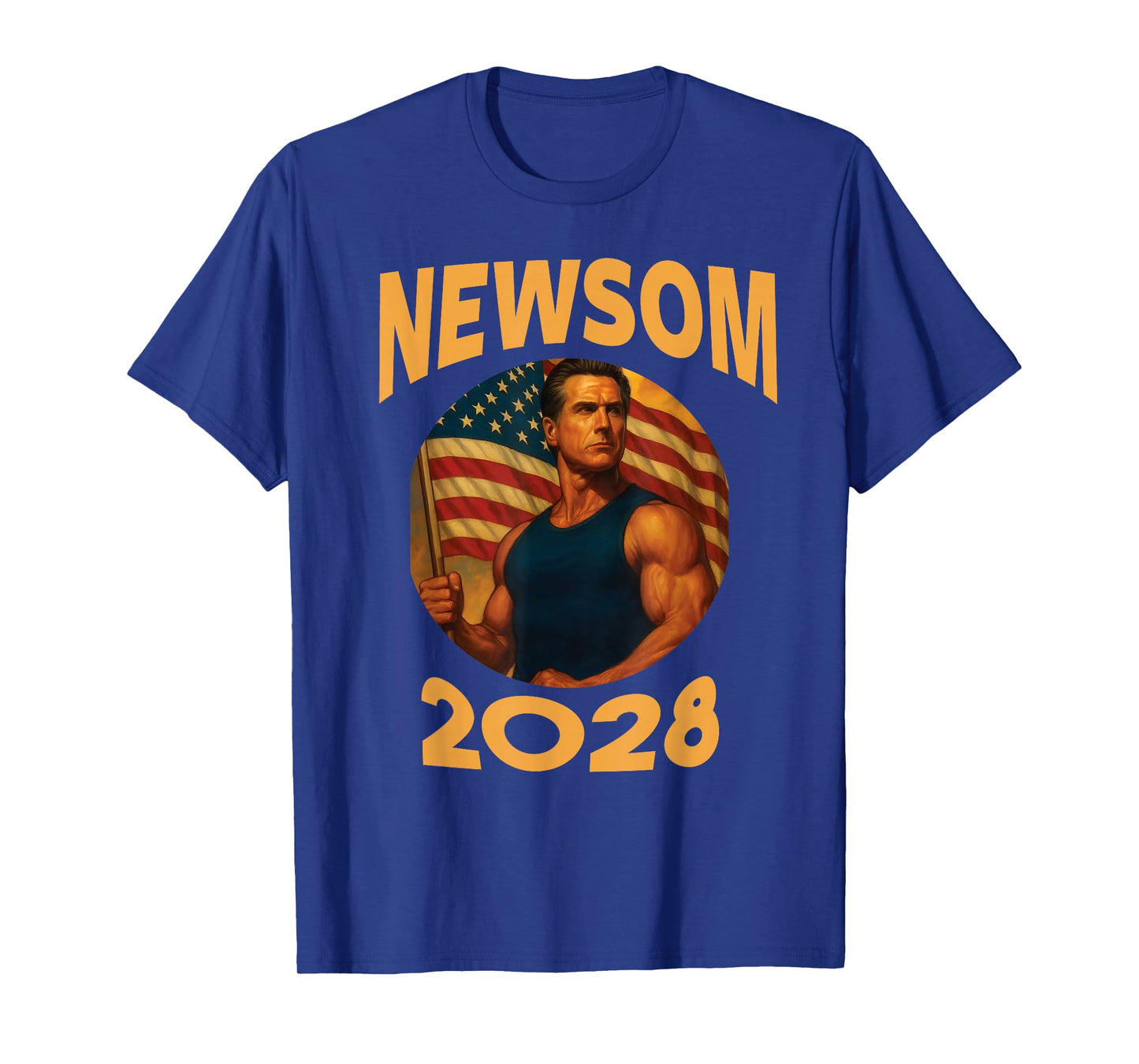 Gavin Newsom 2028 Political Satire Muscle American Patriot T-Shirt
