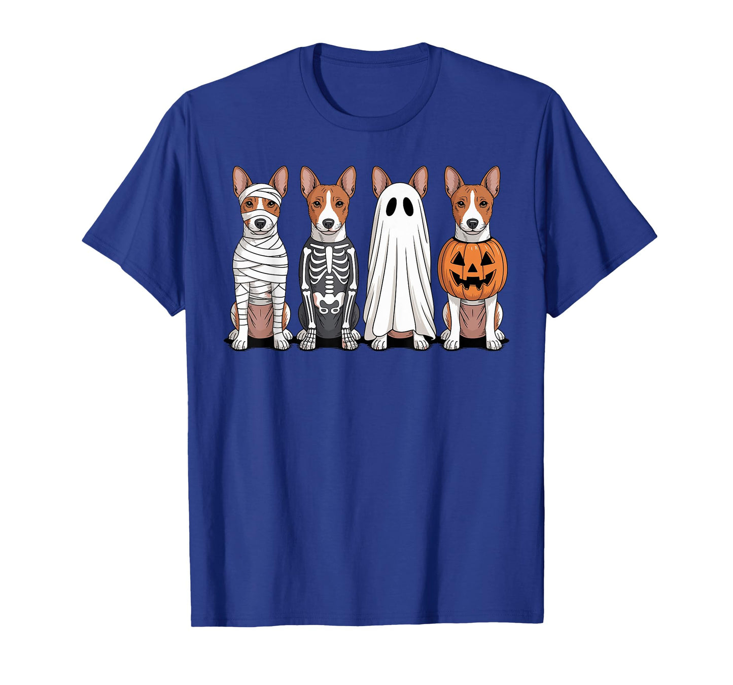 Spooky Ghost Basenji Pumpkin Halloween Dog Skeleton T-Shirt