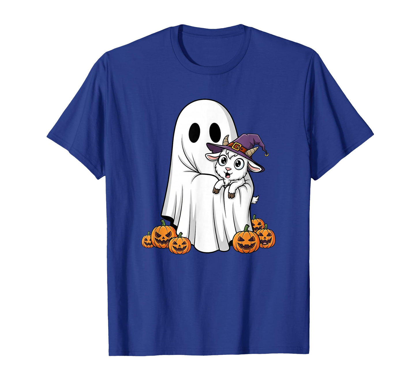 Funny Ghost Goat Pumpkin Halloween Kids Mens Womens T-Shirt