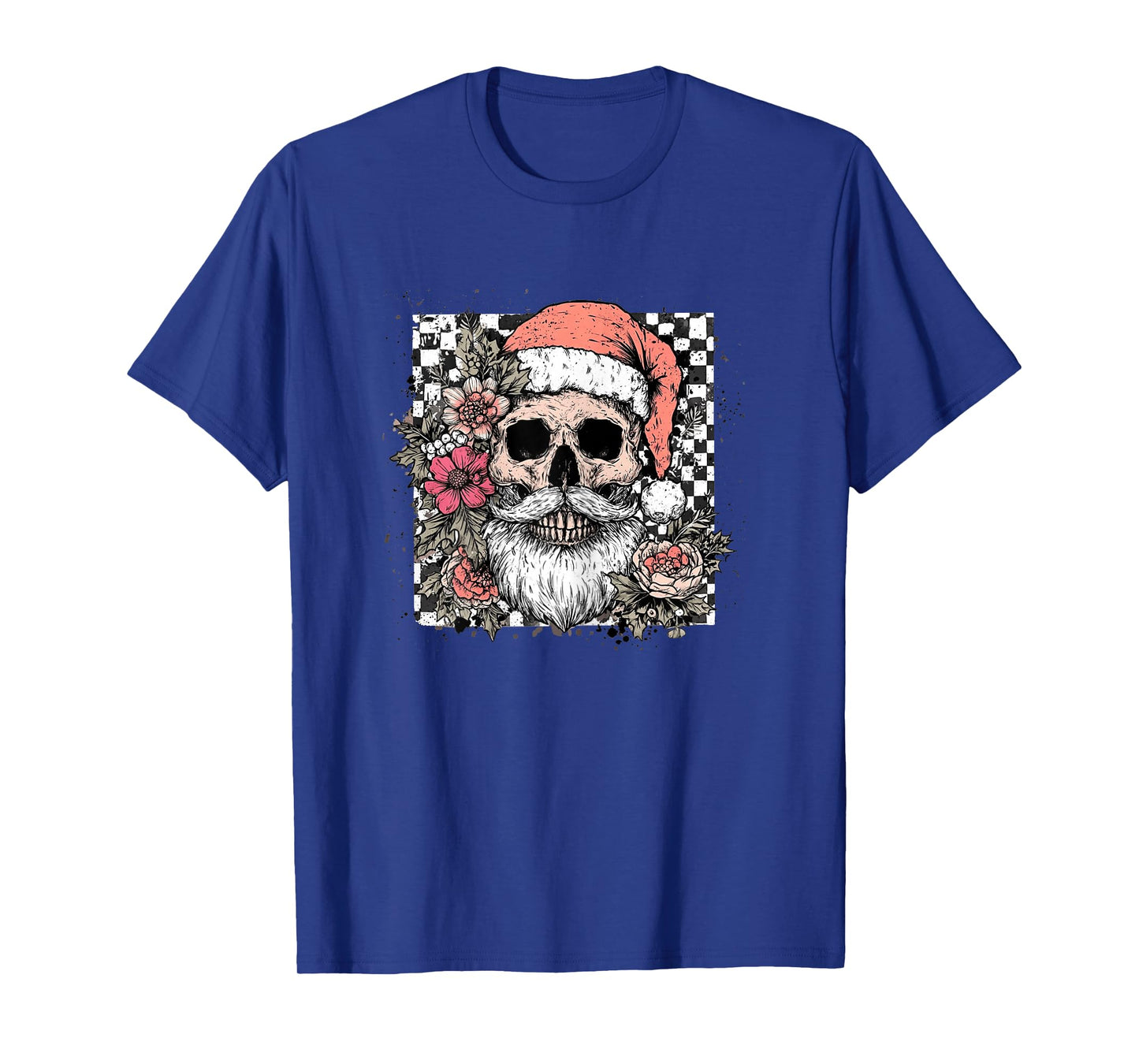 Womens Skull Floral Christmas Checkered, Funny Christmas Girl Women T-Shirt