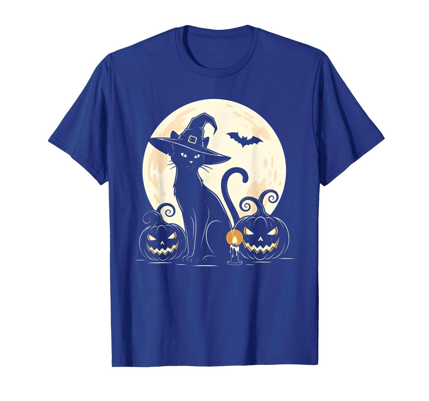 Beautiful Halloween Black Cat with Witch Hat Full Moon T-Shirt